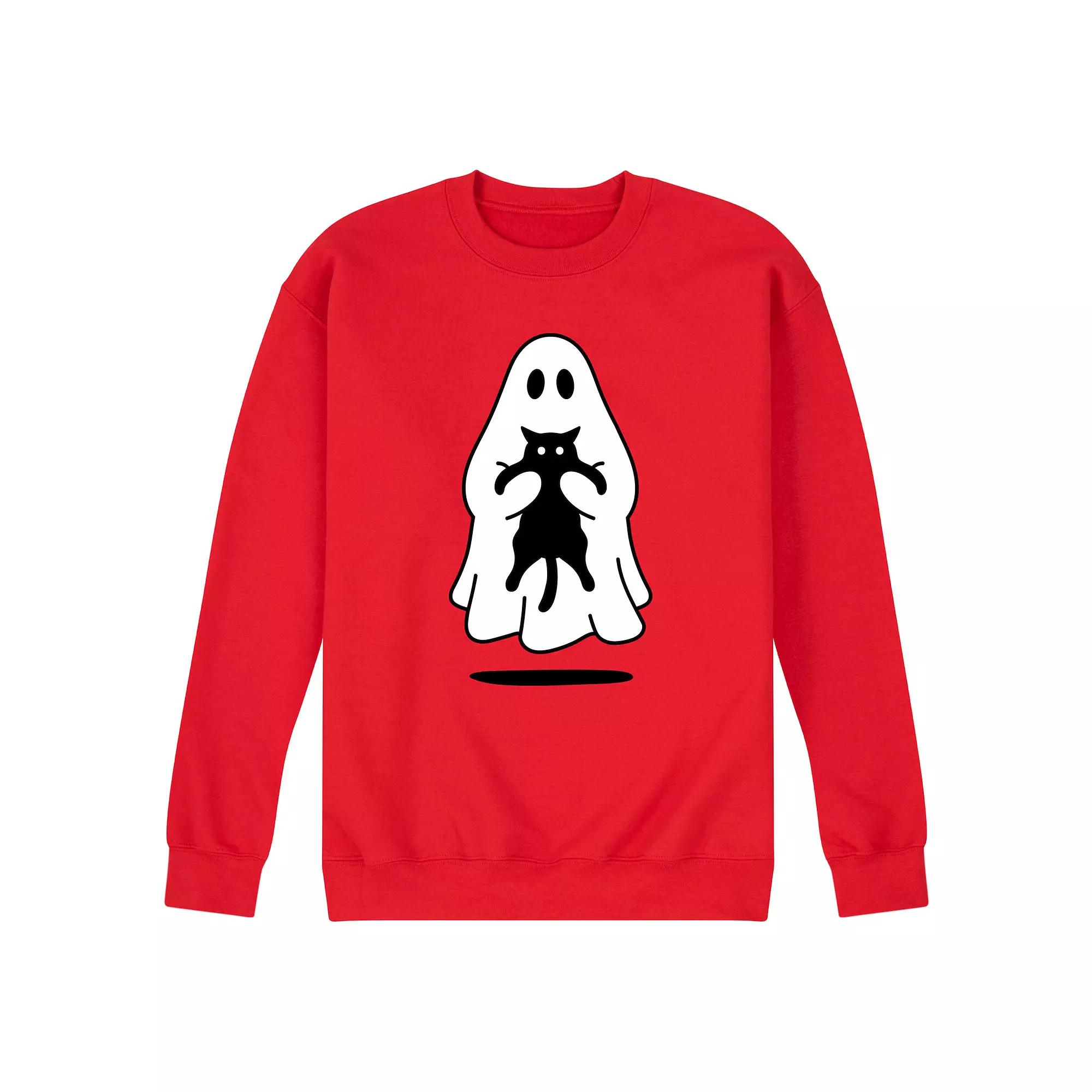 Men's Ghost Holding Black Cat Fleece Sweatshirt,  Product Image