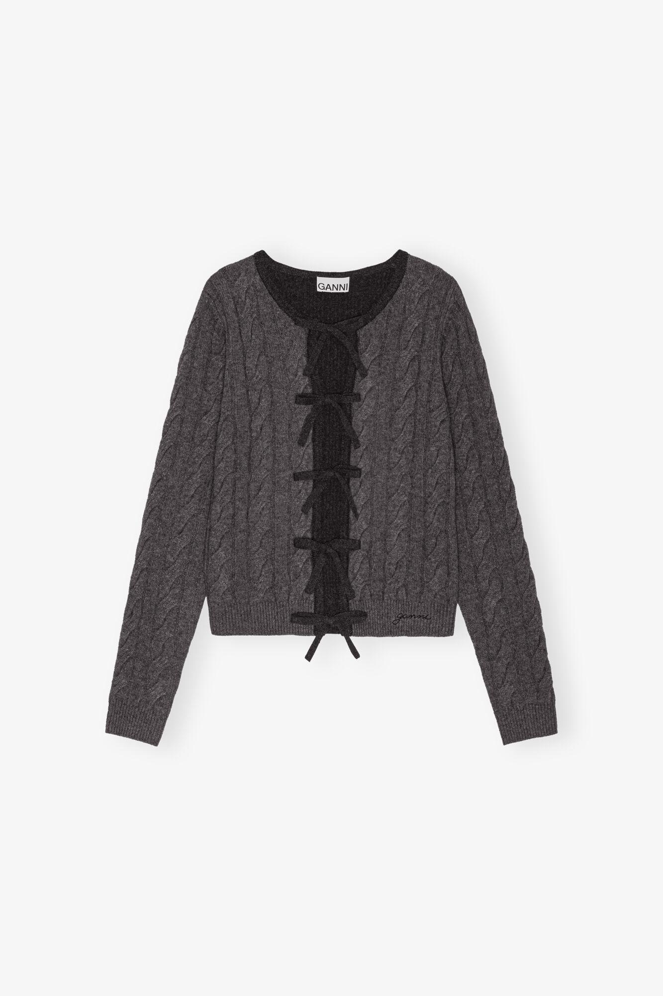 Grey and Black Cashmere Mix Tie String Cardigan Product Image