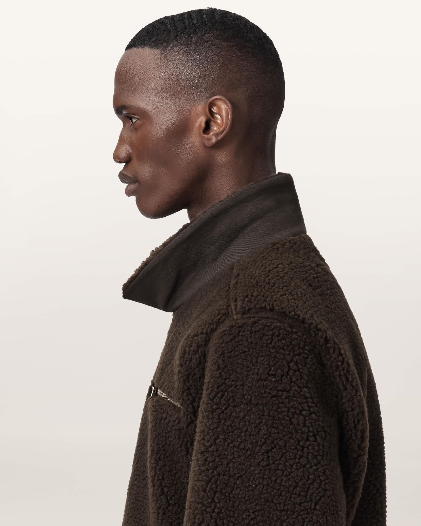 Otis Sleeveless Sherpa Jacket Dark Khaki Green | ALLSAINTS US Product Image