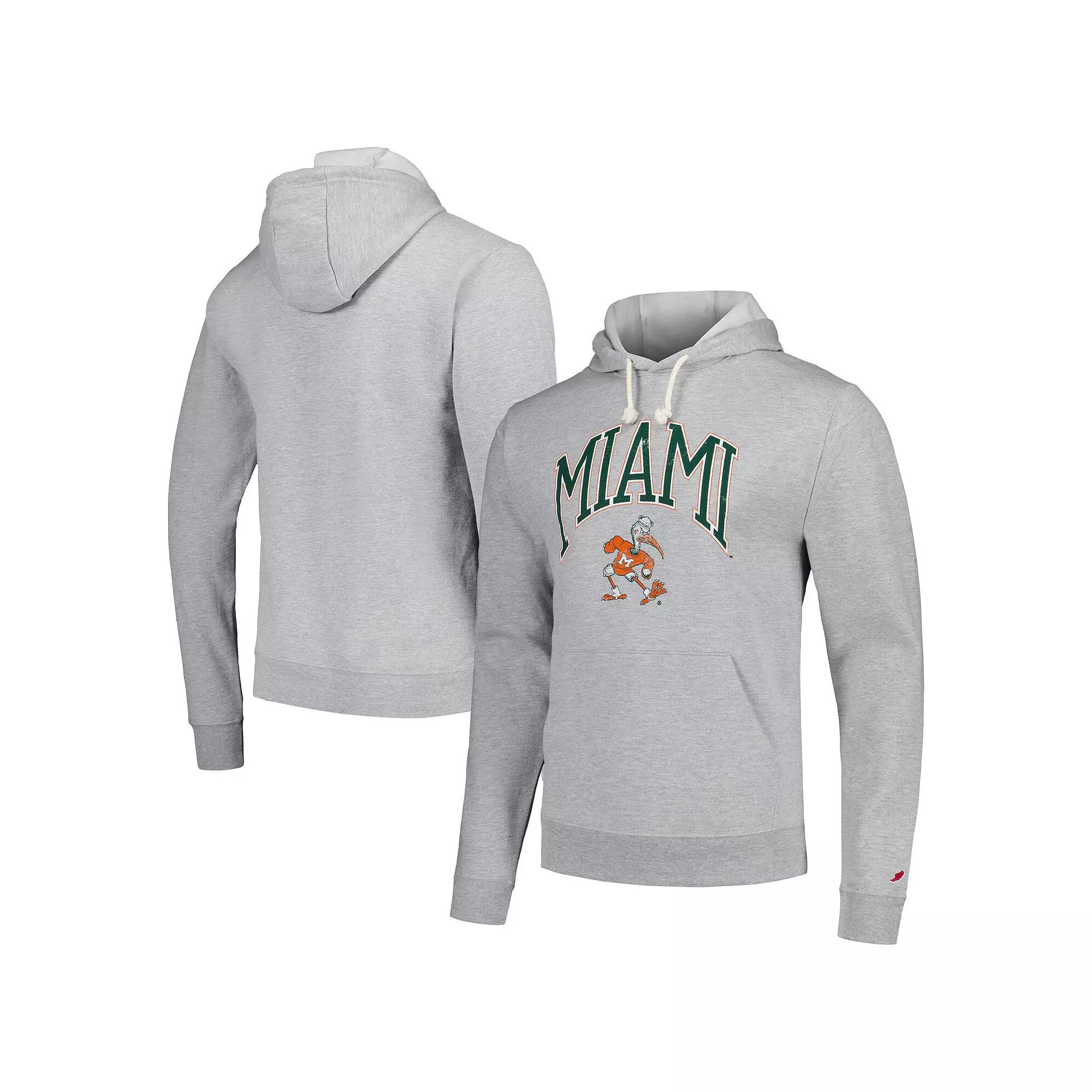 Men's League Collegiate Wear  Heather Gray Miami Hurricanes Tall Arch Essential Pullover Hoodie, Size: 2XL, Grey Product Image