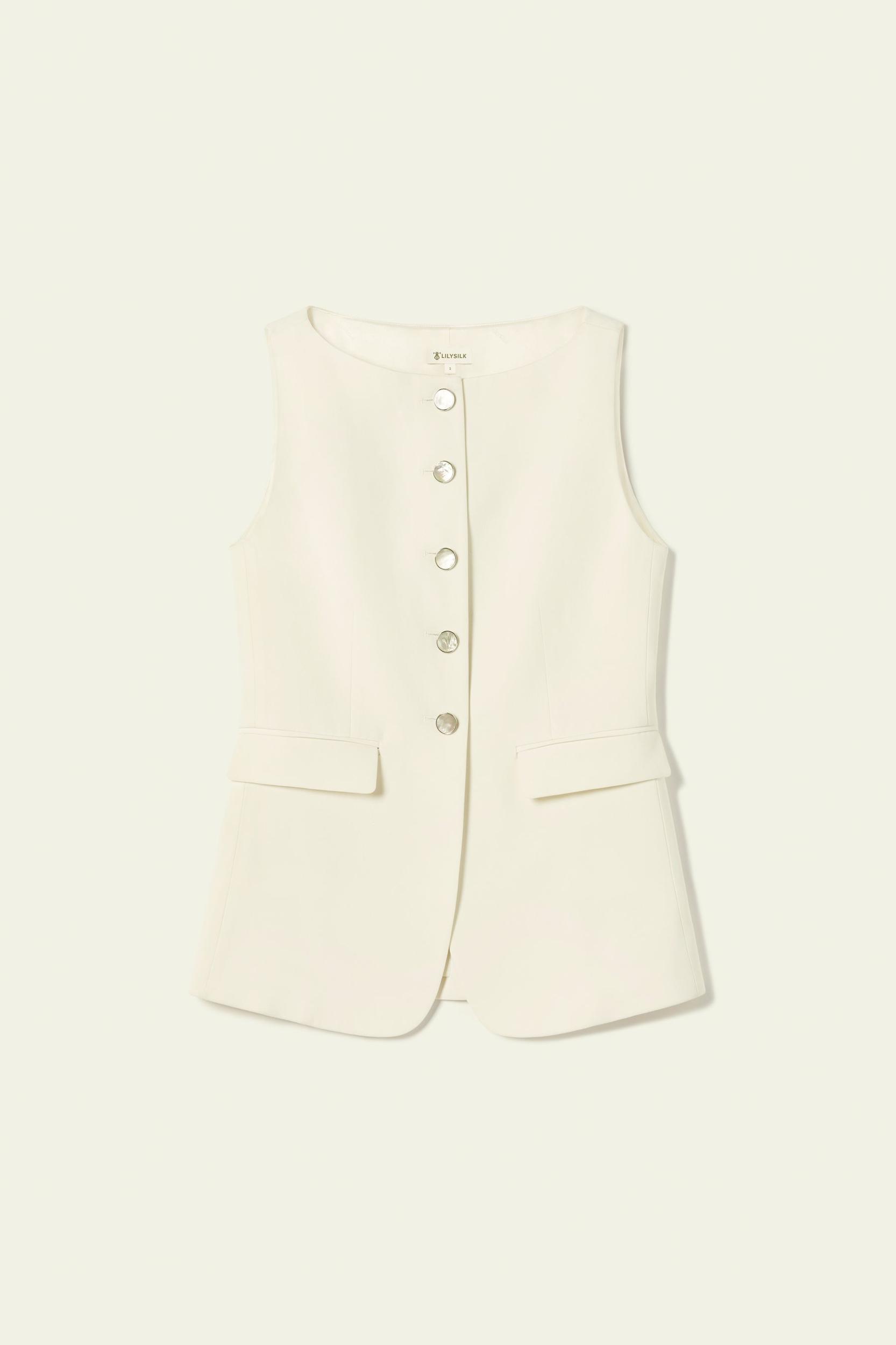 Sleeveless Button Up Silk Vest Product Image