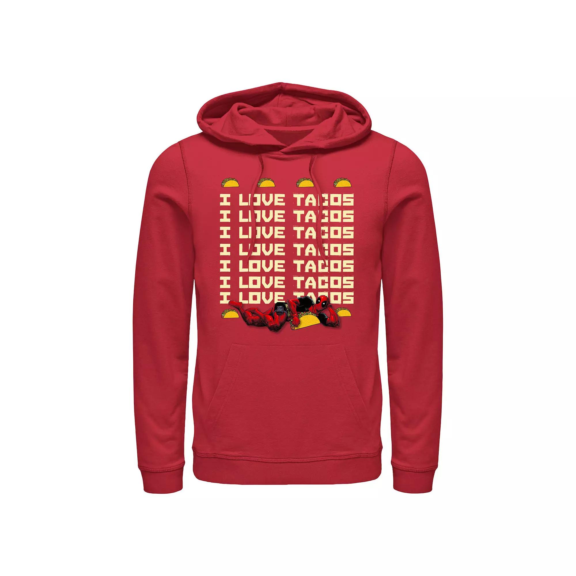 Marvel's Deadpool I Love Tacos Quote Men's Graphic Hoodie, Size: Large, Red Product Image