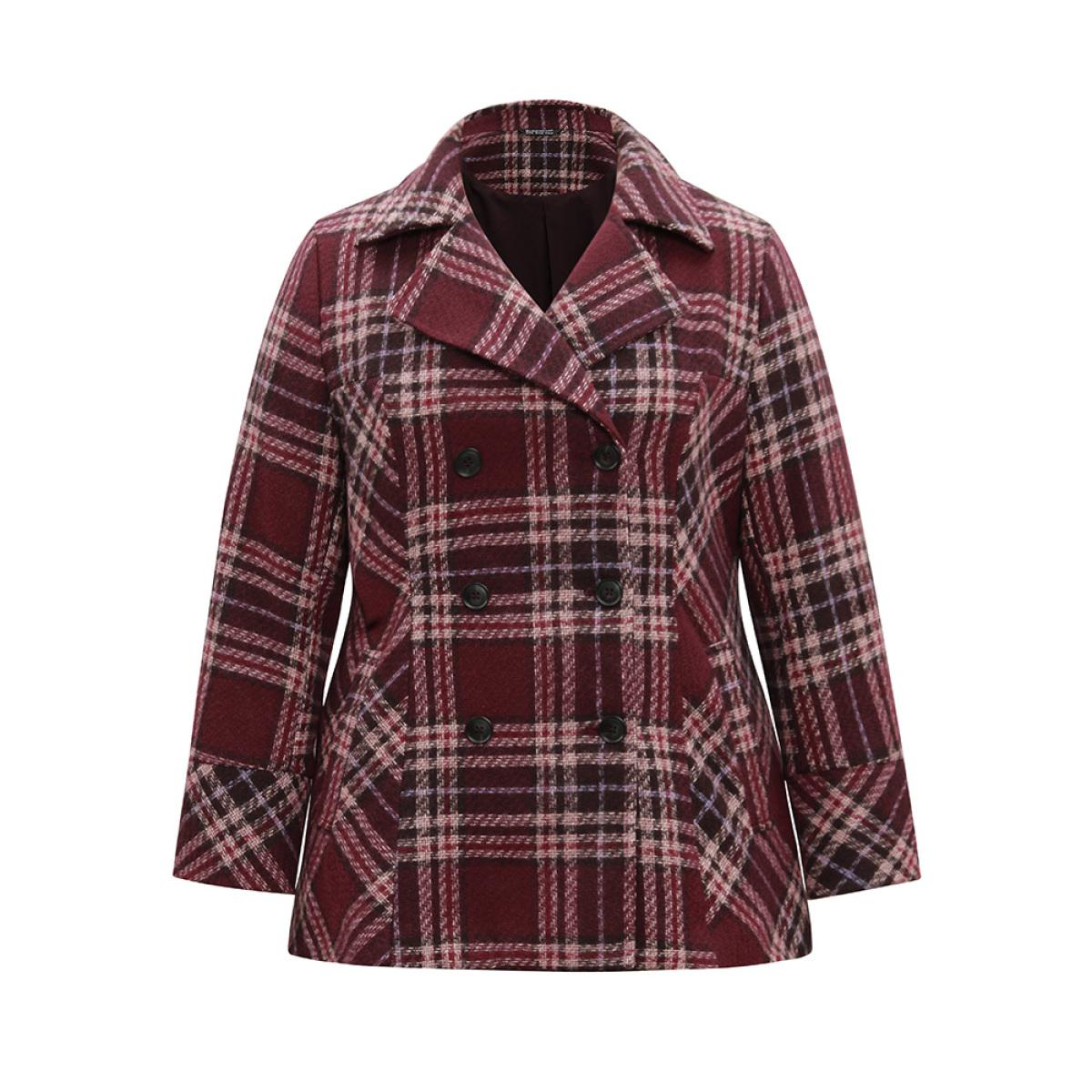 Plus Size Plaid Lapel Collar Double Breasted Coat Women RedViolet Casual Lined Ladies Dailywear Winter Coats BloomChic 10/M Product Image