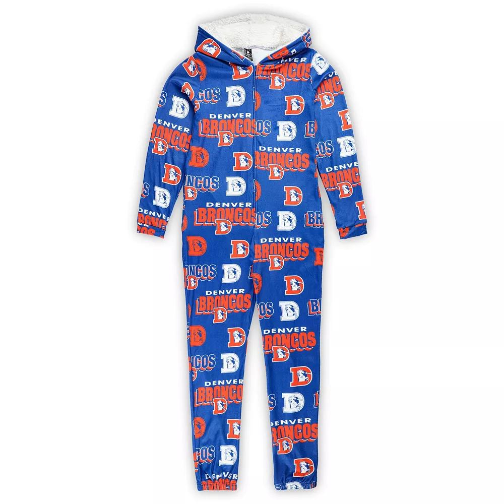 Women's Concepts Sport Royal Denver Broncos Roadway Allover Print Microfleece Full-Zip Union Suit, Size: 2XL, Blue Product Image