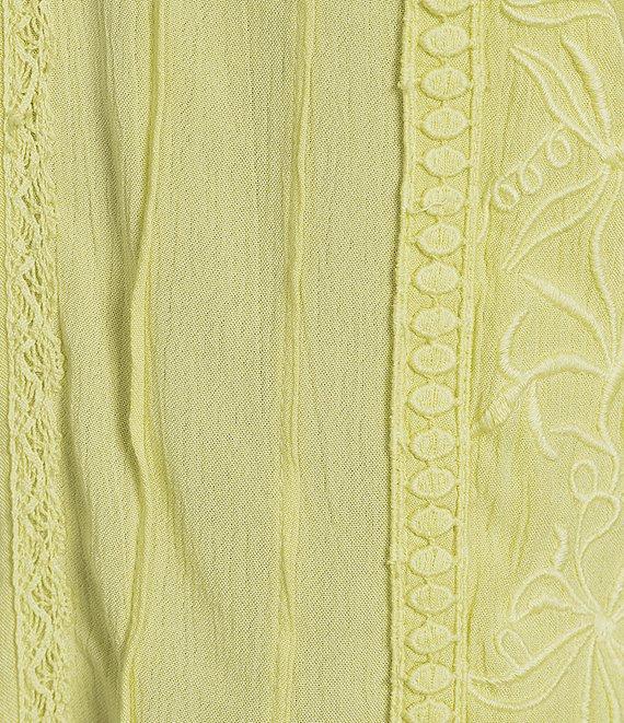 Nurture Crinkle Woven Embroidered Short Sleeve V-Neck Top Product Image