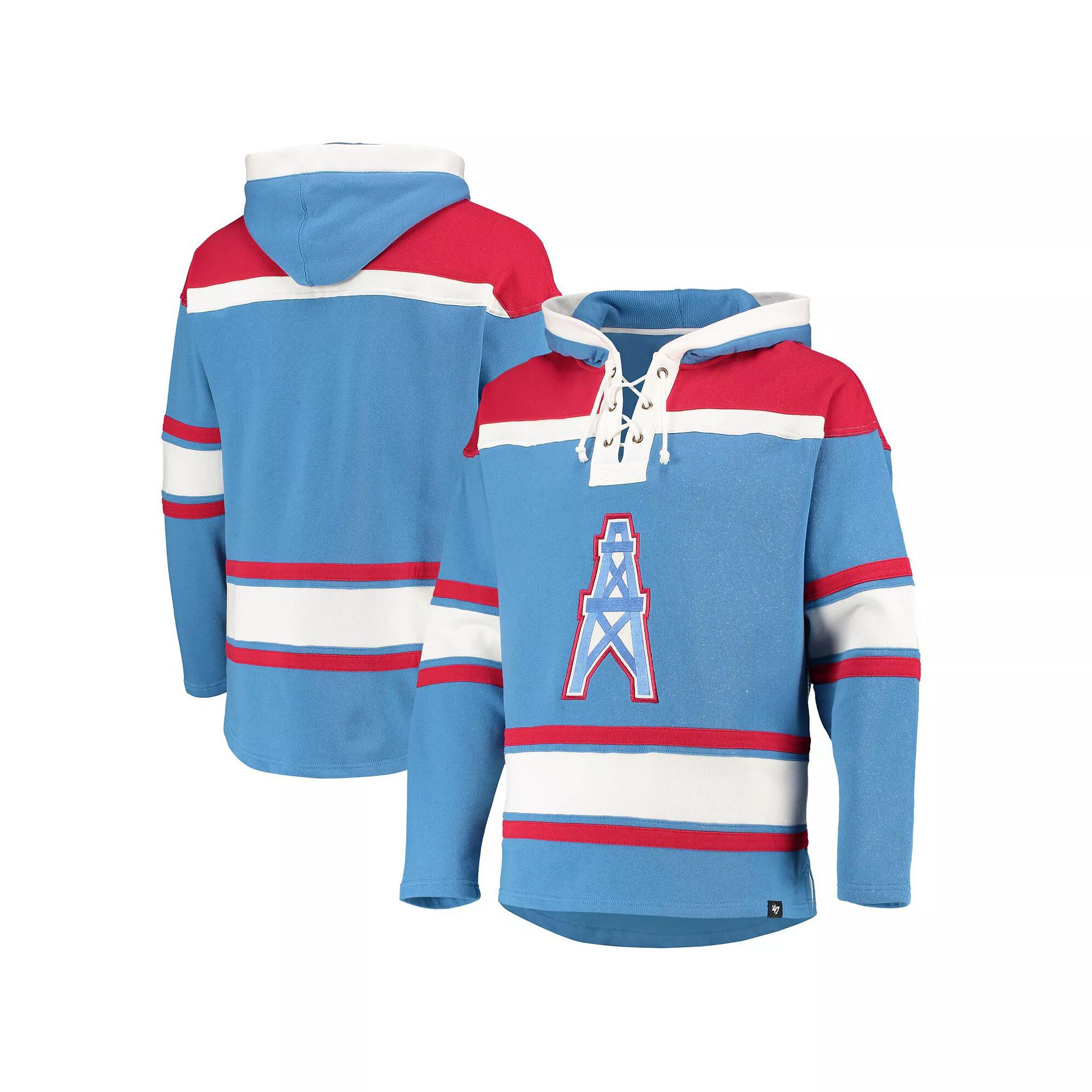 Mens 47 Powder Blue/Red Houston Oilers Lacer V-Neck Pullover Hoodie Product Image