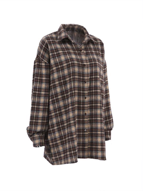 Vintage Plaid Print Long Sleeve Blouse Product Image