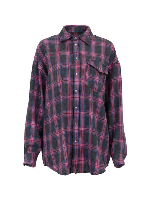 Vintage Plaid Print Long Sleeve Blouse Product Image