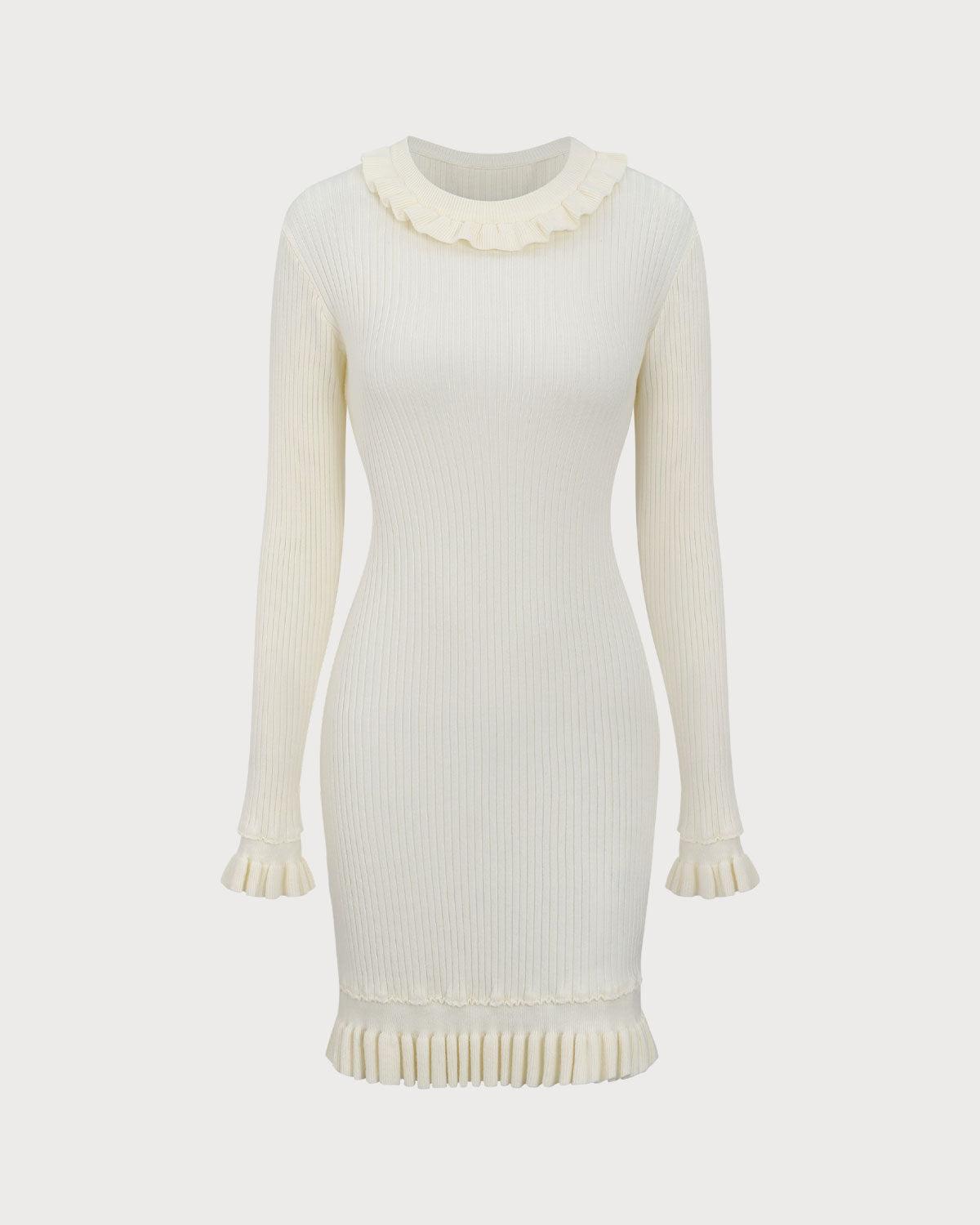 White Bodycon Sweater Mini Dress Product Image
