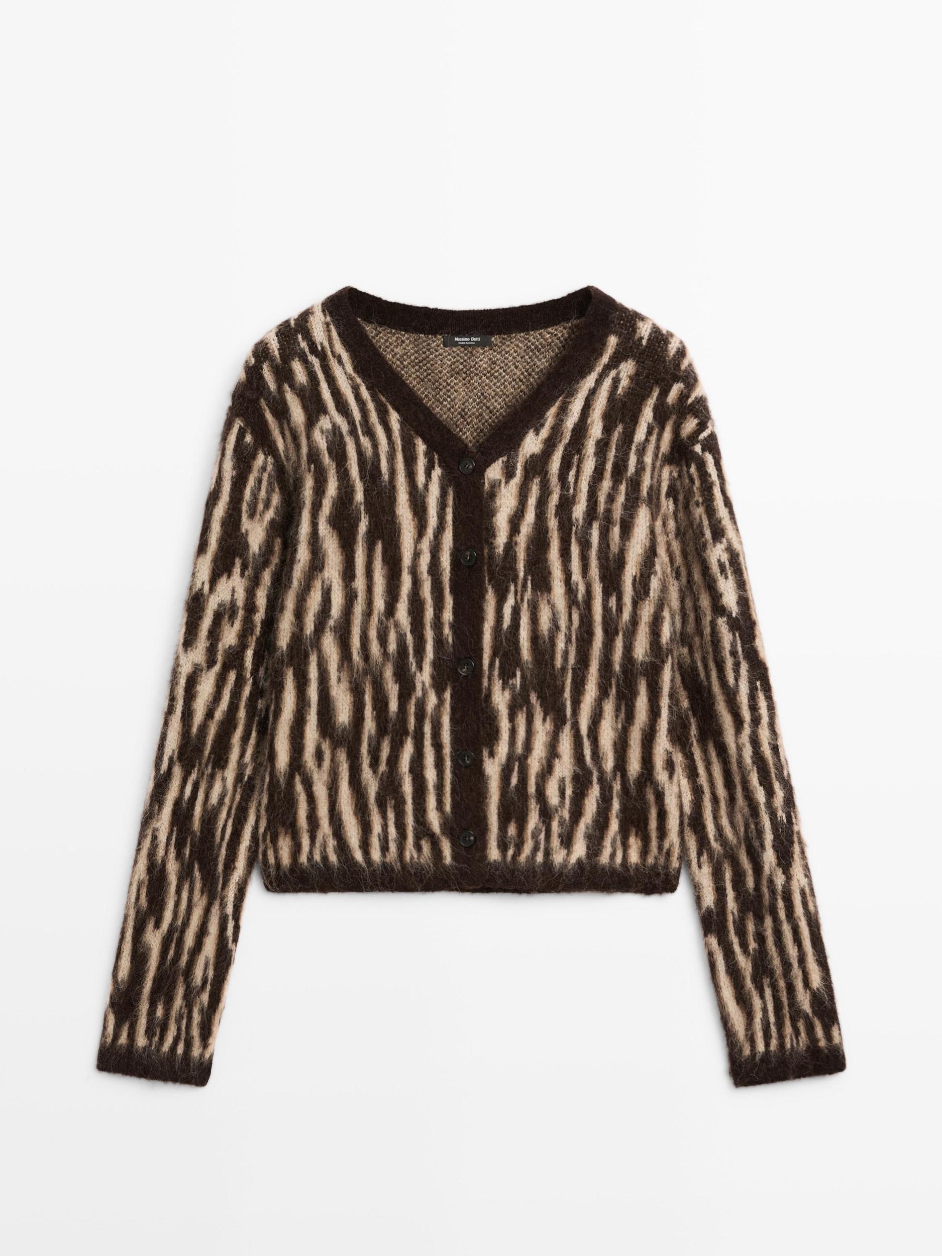 Alpaca wool blend animal print cardigan Product Image
