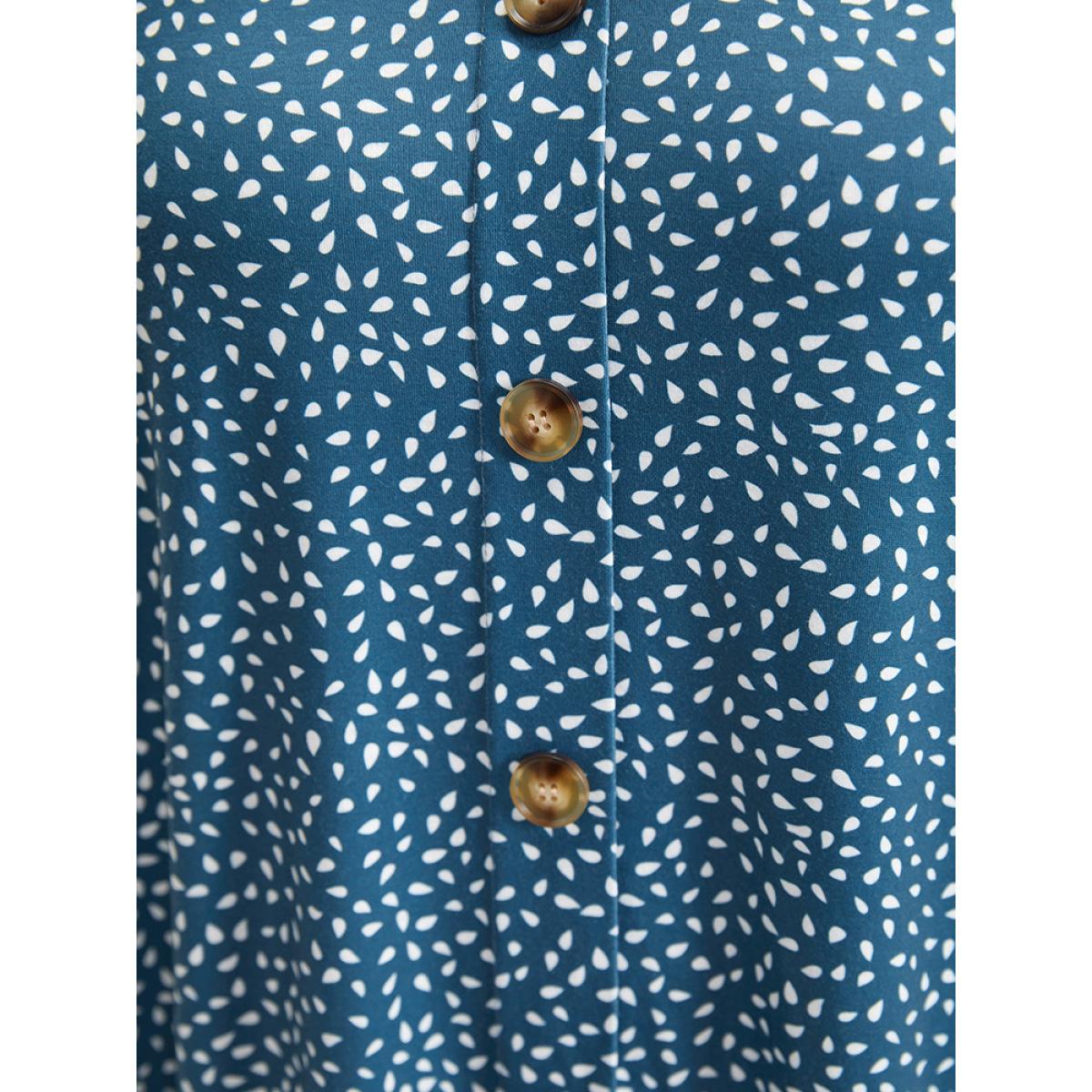 Plus Size Water Drop Print Button Detail Ruffled Dress Stone Women Casual Frill Trim V-neck Short sleeve Curvy Knee Dress BloomChic 14-16/1X Product Image