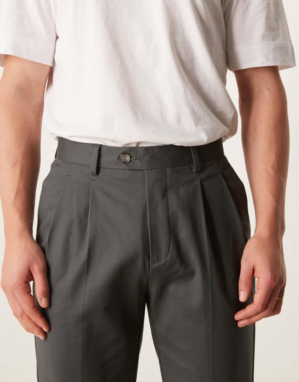 ASOS DESIGN smart tapered cotton chino pants in charcoal Product Image