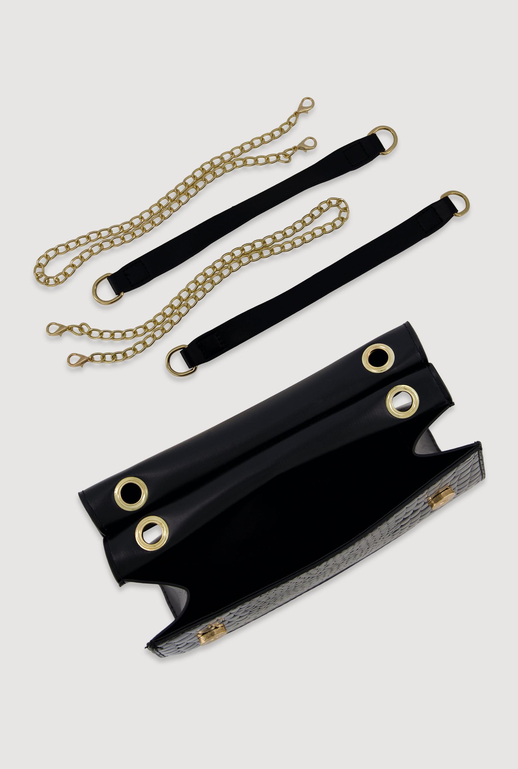 Chic Metallic Faux Leather Crossbody Bag with Removable Strap Unisex Product Image