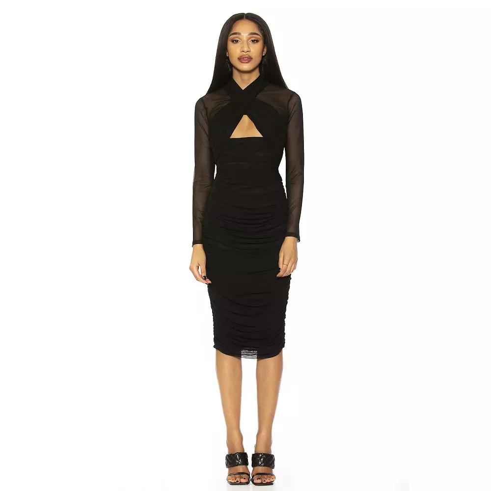 Women's ALEXIA ADMOR Front Cutout Ruched Midi Dress,  Product Image