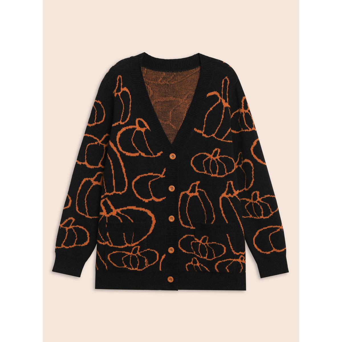 Plus Size Supersoft Essentials Pumpkin Printed Open Cardigan Black Women Casual Loose Long Sleeve Everyday Cardigans BloomChic 18-20/2X Product Image