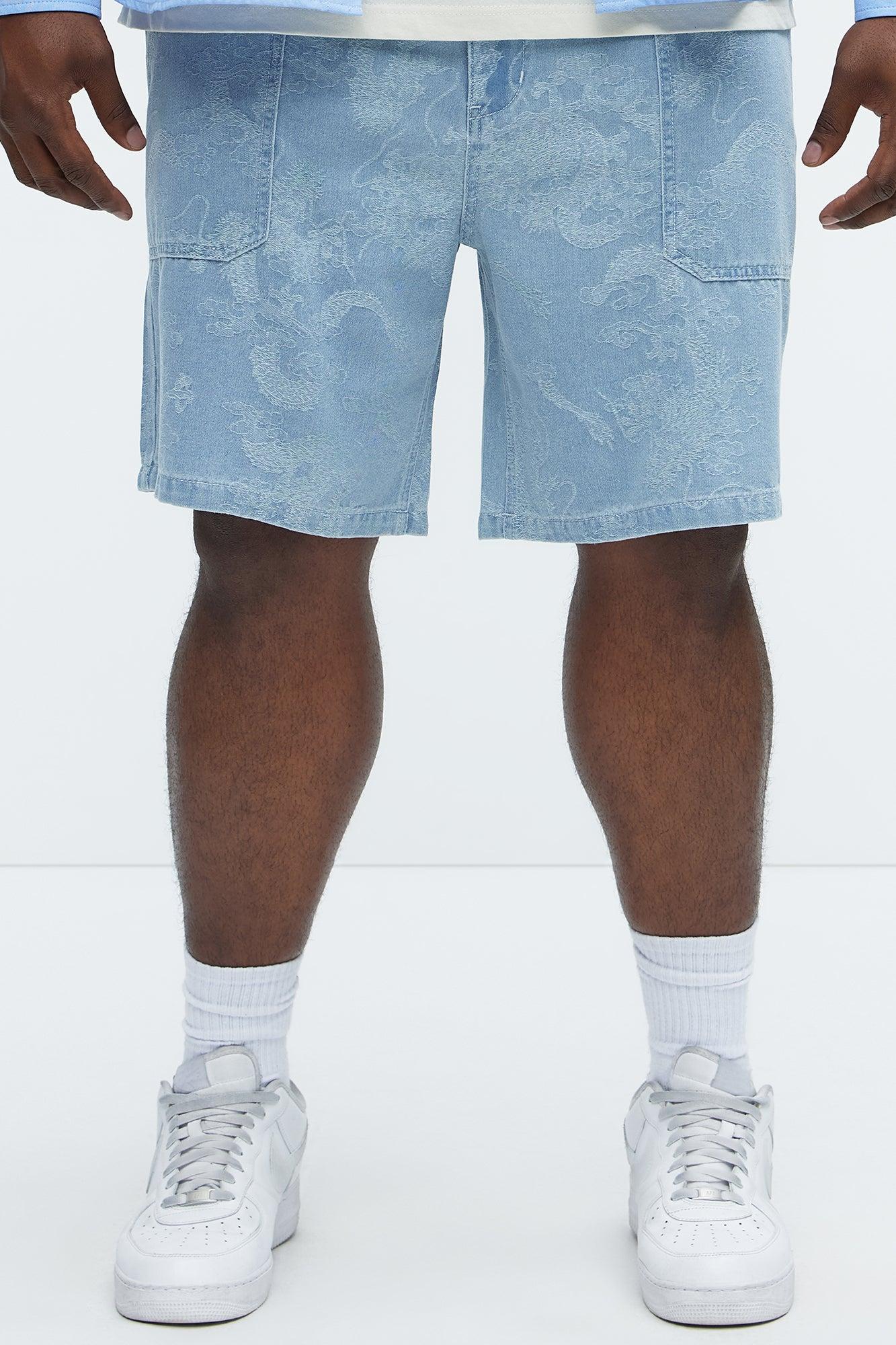 Jacquard Dragon Relaxed Denim Shorts - Light Wash Product Image