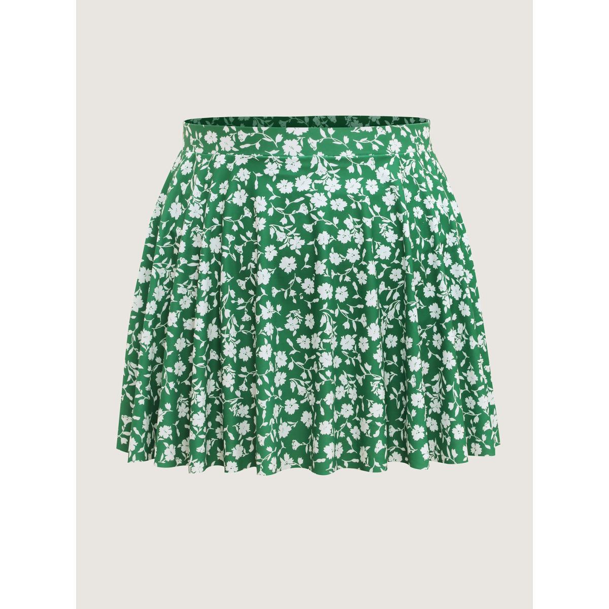 Plus Size Ditsy Floral Print Flared Swim Skirt Women's Swimwear Greenbean Beach High stretch Bodycon High Rise Curve Swim Bottoms BloomChic 26/4X Product Image