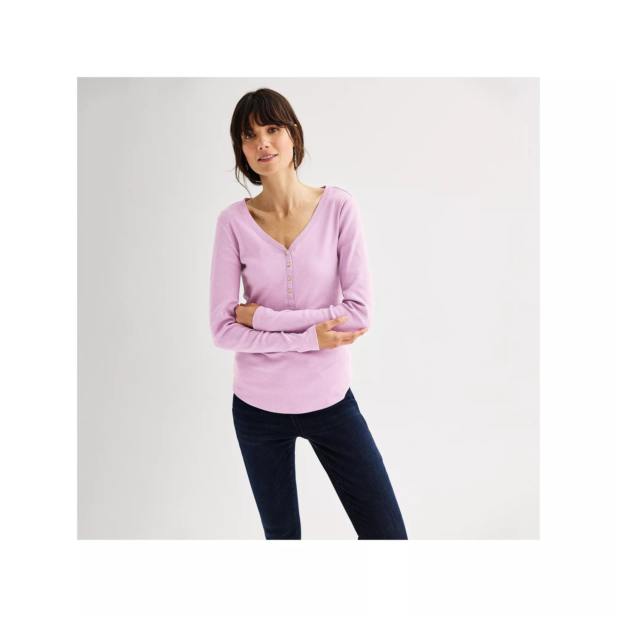Women's Sonoma Goods For Life® Rib Long Sleeve Henley, Size: XXL, Botanical Purple Product Image