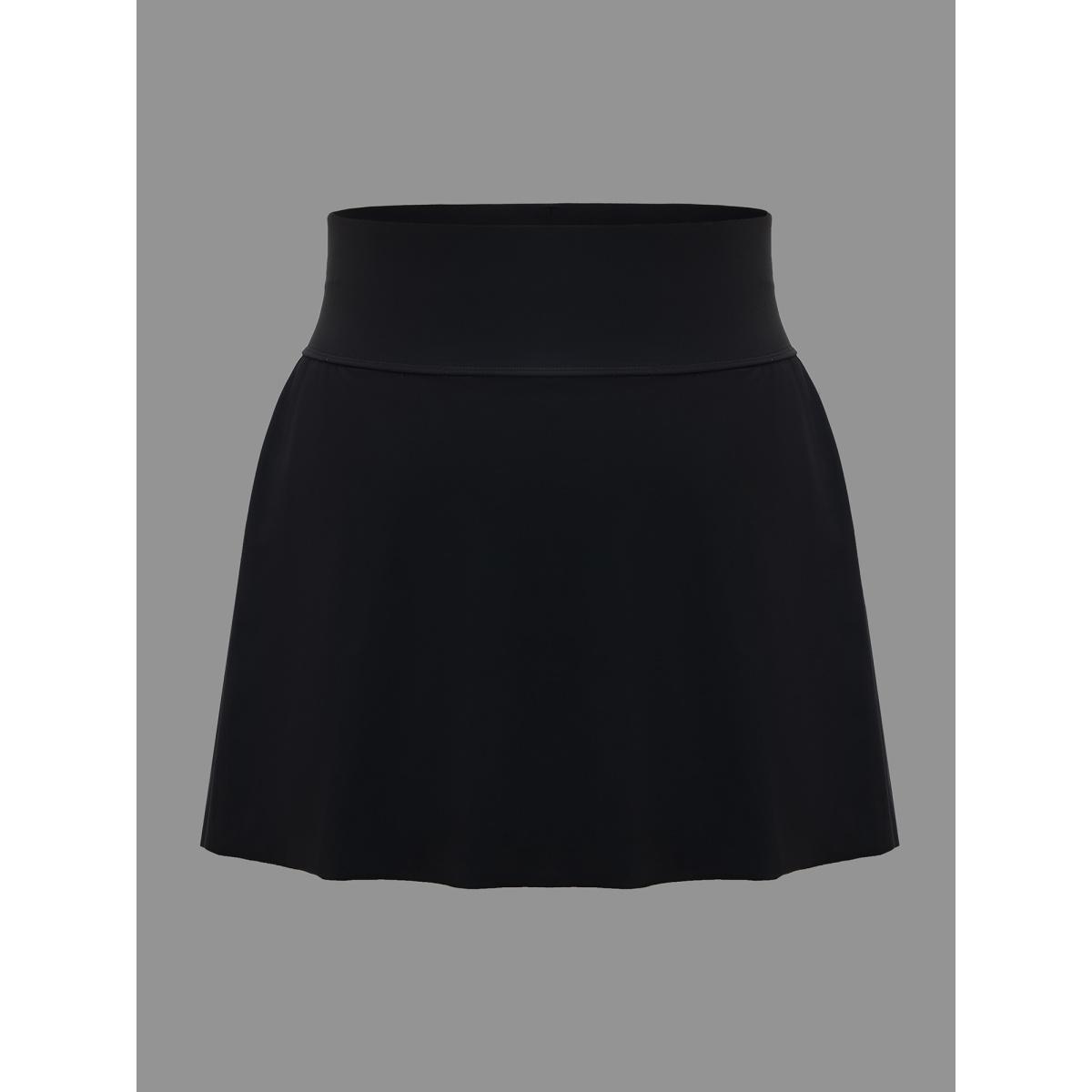 Plus Size Solid Pocket Flared Swim Skirt Women's Swimwear Black Beach High stretch Bodycon High Rise Side seam pocket Curve Swim Bottoms BloomChic 12/L Product Image