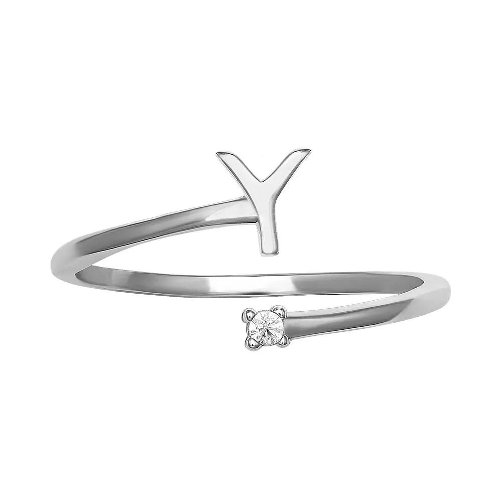 PRIMROSE Sterling Silver Cubic Zirconia Initial Bypass Band Ring, Women's, Size: 8, Sterling Silver X Product Image
