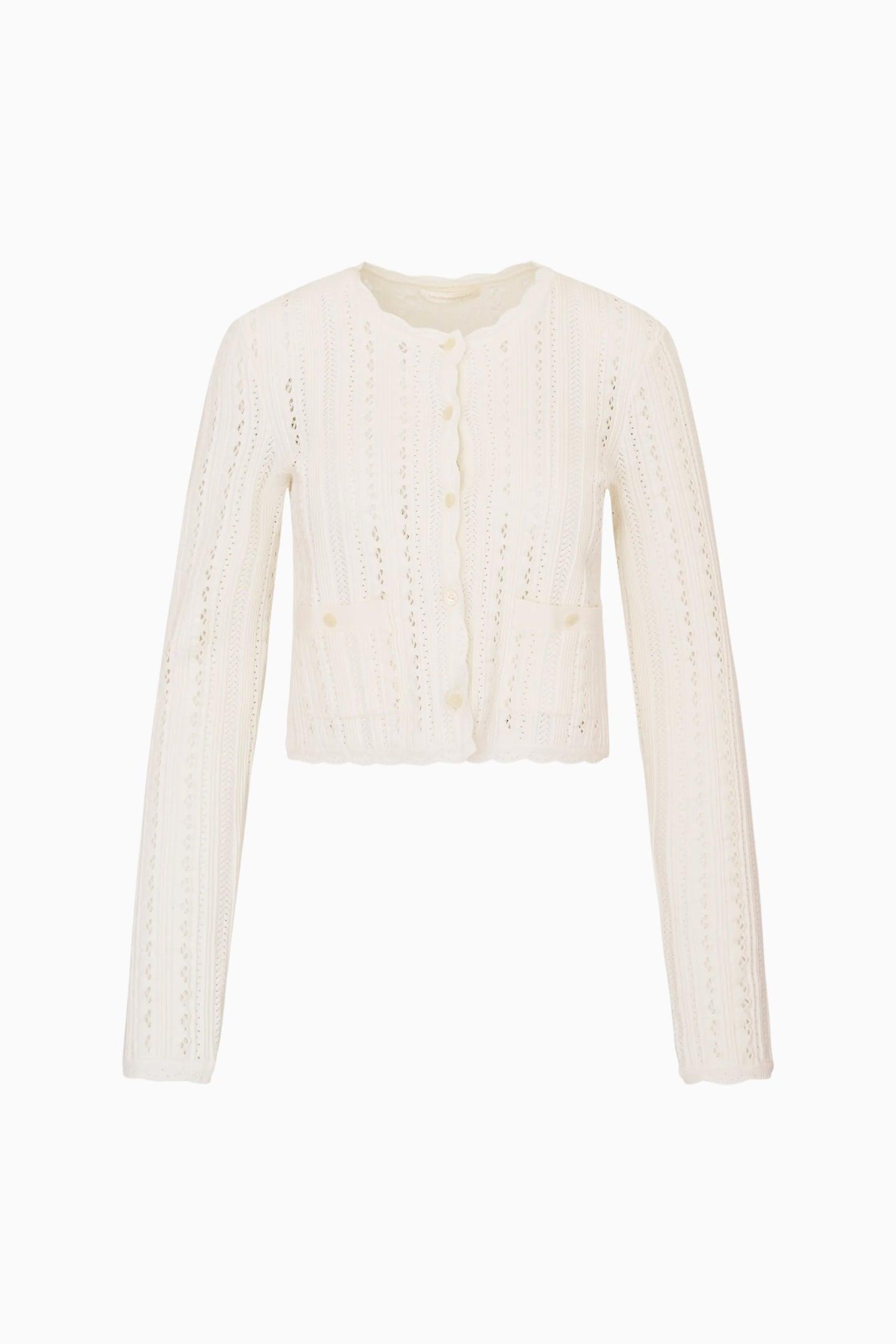 Peridot Stretch Pointelle Cardigan - WHITE TEA Product Image