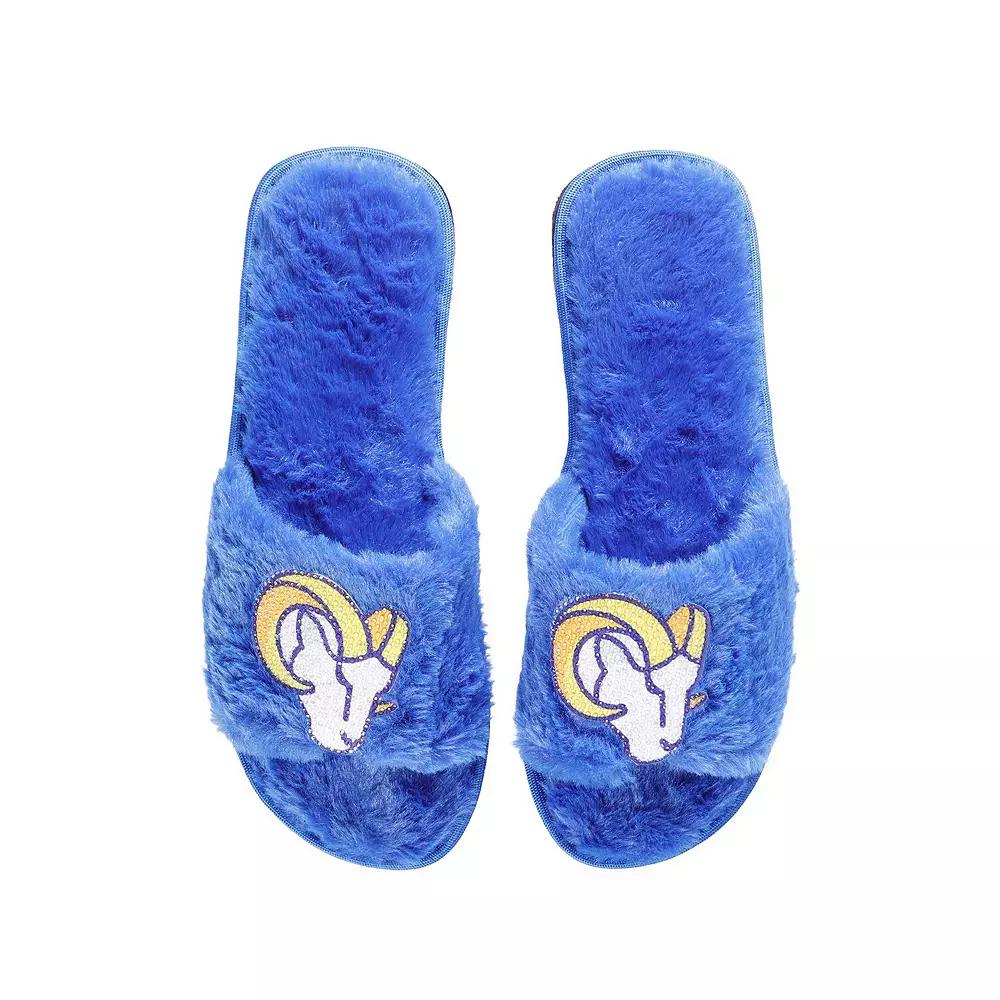 Women's FOCO Royal Los Angeles Rams Rhinestone Fuzzy Slippers,  Product Image