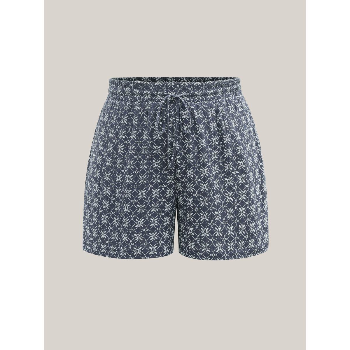 Plus Size Marine Elements Straight-Leg Shorts Women Indigo Resort Drawstring Straight Leg Vacation Shorts BloomChic 18-20/2X Product Image