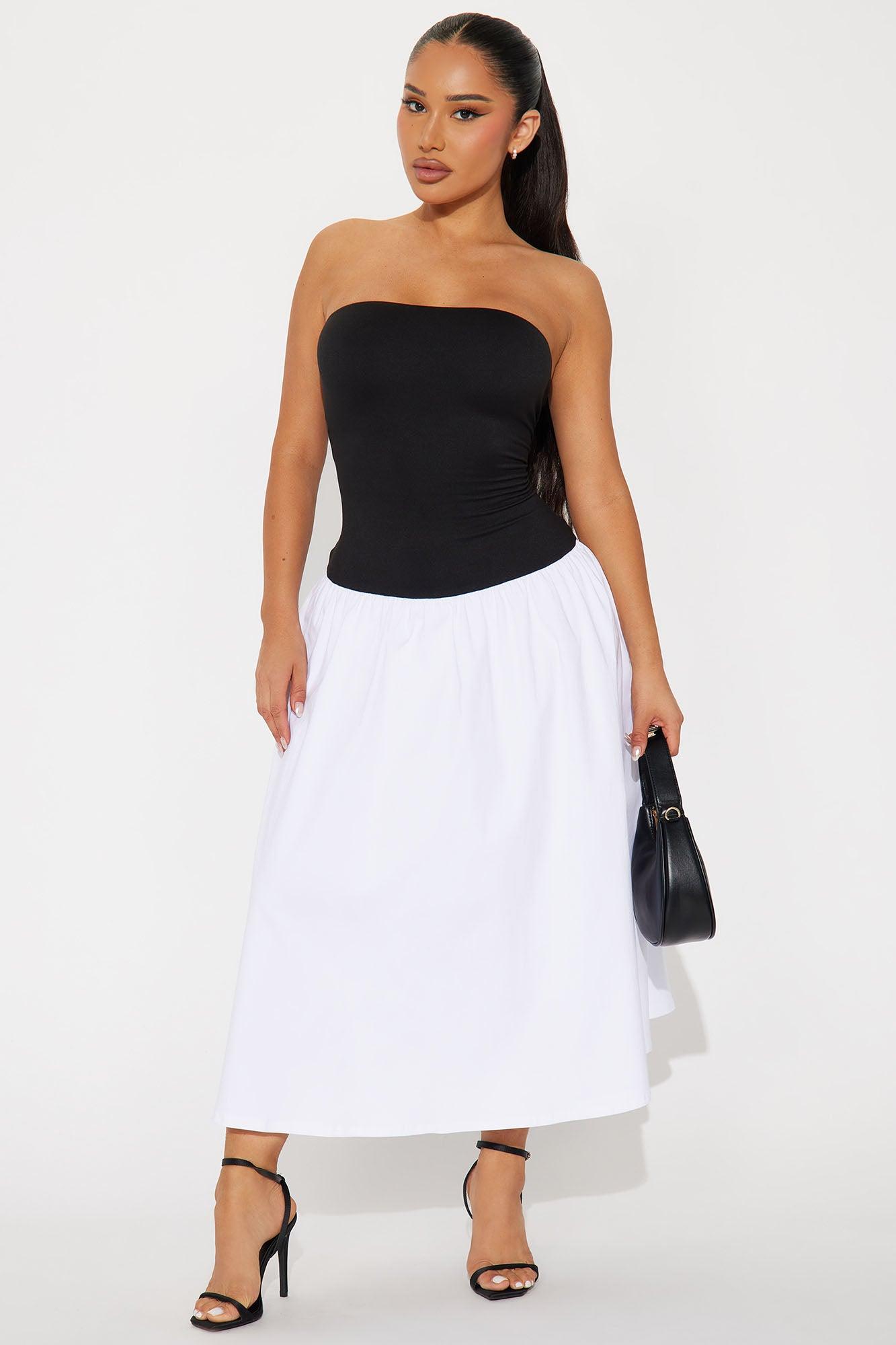 Emorie Strapless Midi Dress - Black/White Product Image