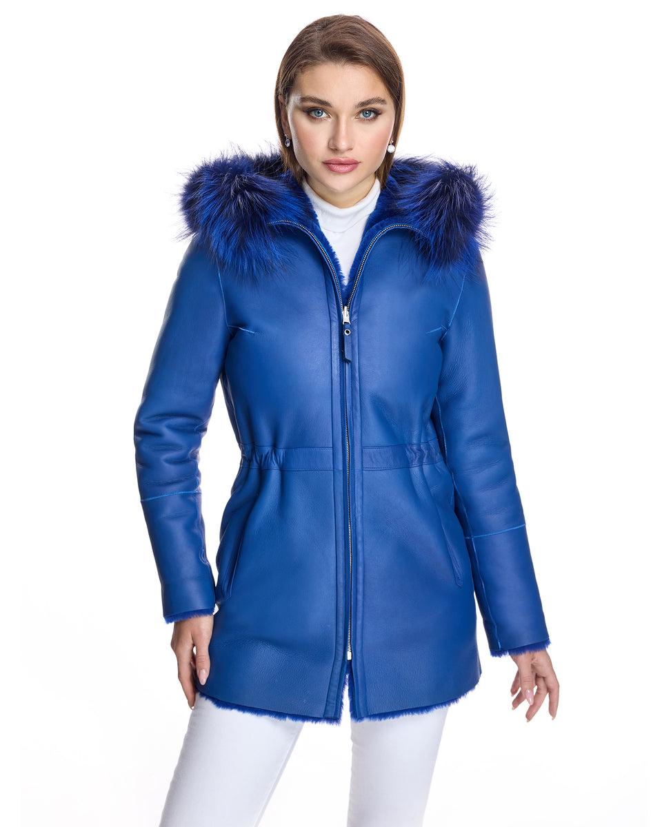 Reversible Shearling Lamb Jacket with Fox Trimmed Hood Product Image