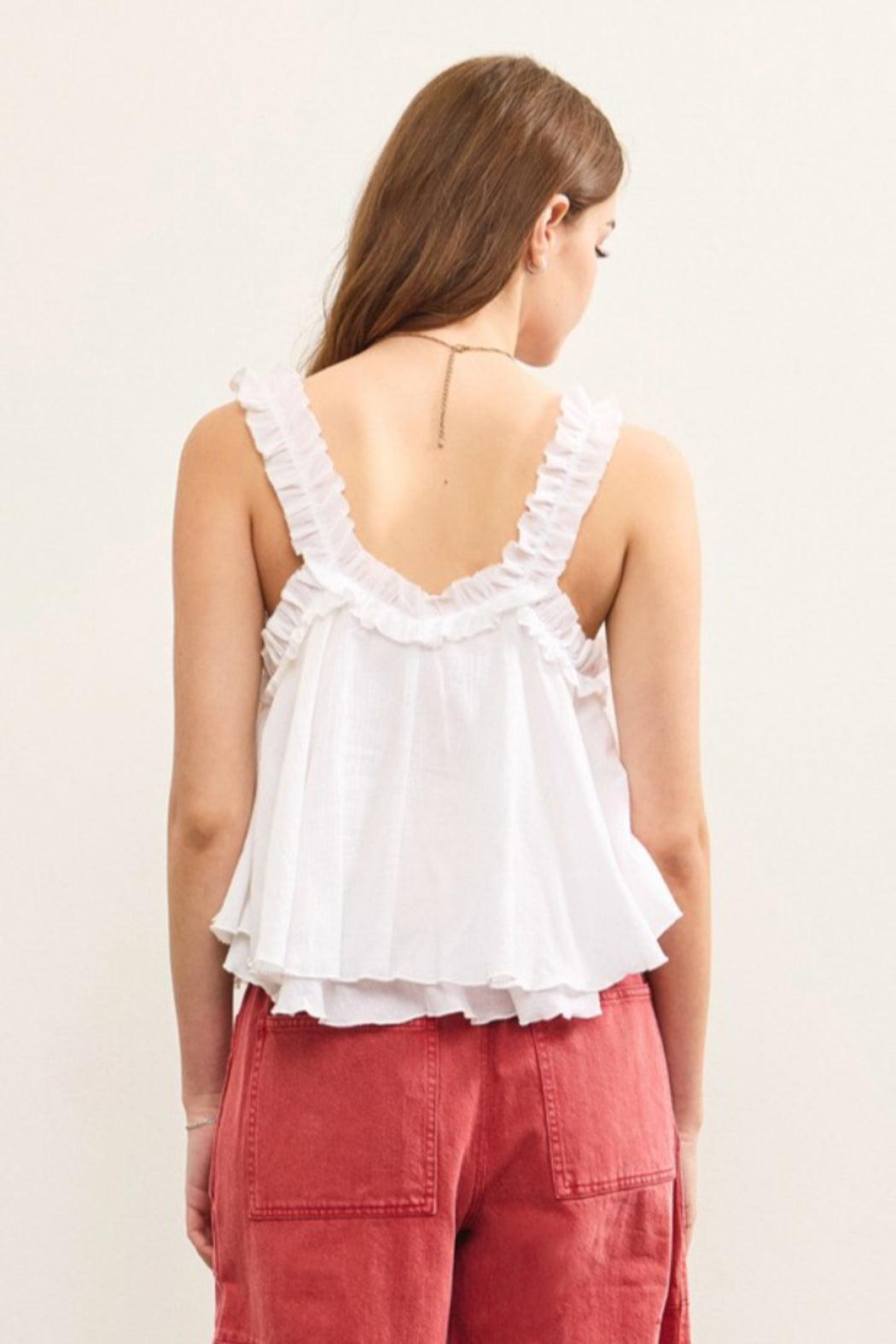 V-Neck Tie Front Ruffle Top Product Image