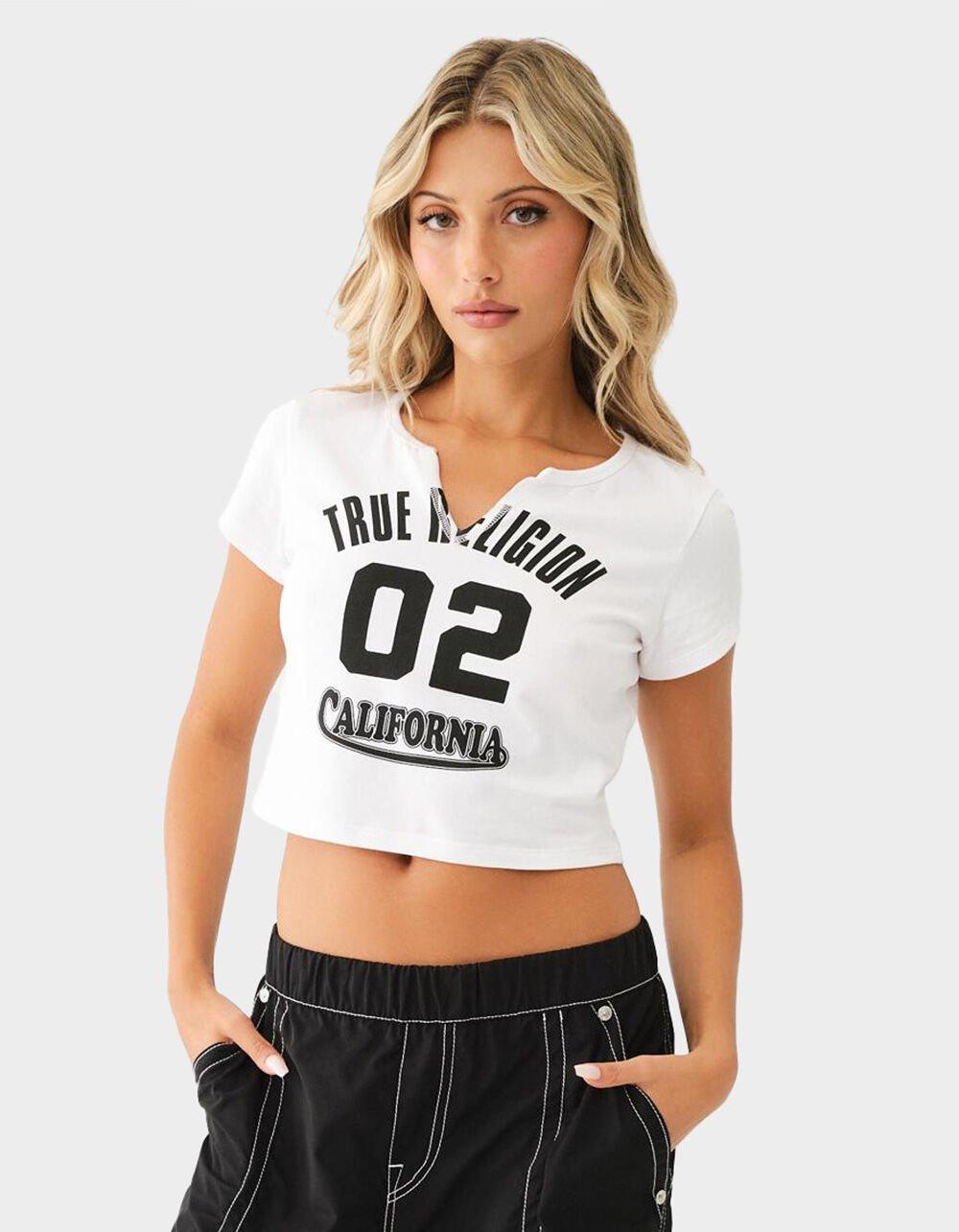 TRUE RELIGION TR 02 Logo Womens Notch Crop Tee - WHITE Product Image