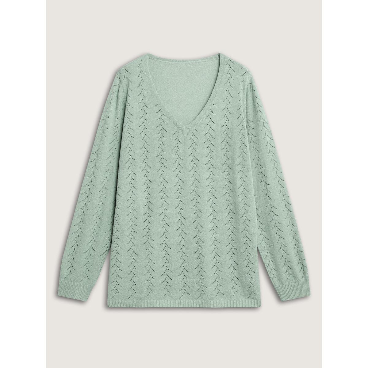 Plus Size Texture V Neck Lightweight Pullover Greenbean Women Leisure Long Sleeve V-neck Casual Pullovers BloomChic 10/M Product Image