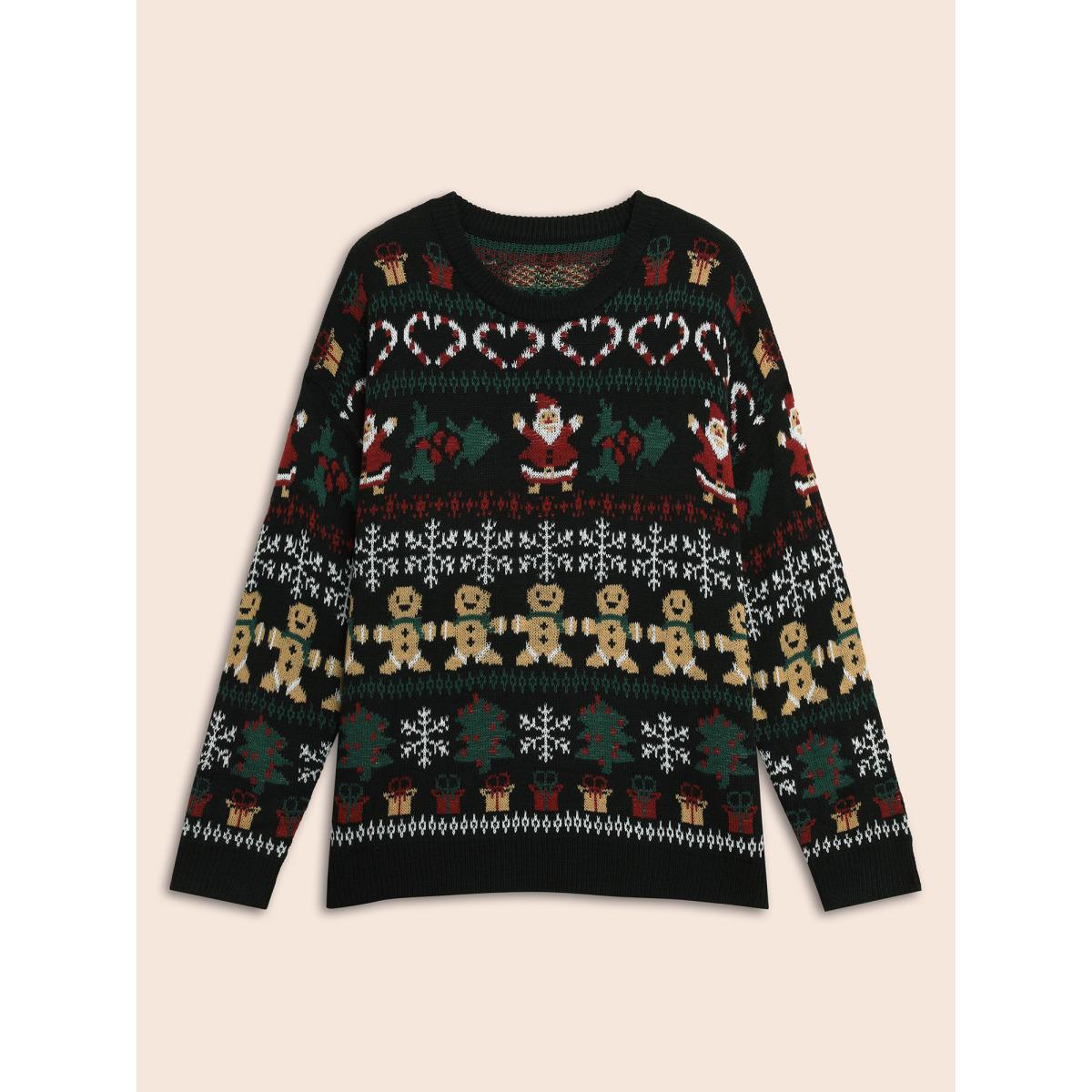 Plus Size Festive Pattern Round Neck Pullover Black Women Casual Loose Long Sleeve Round Neck Everyday Pullovers BloomChic 18-20/2X Product Image