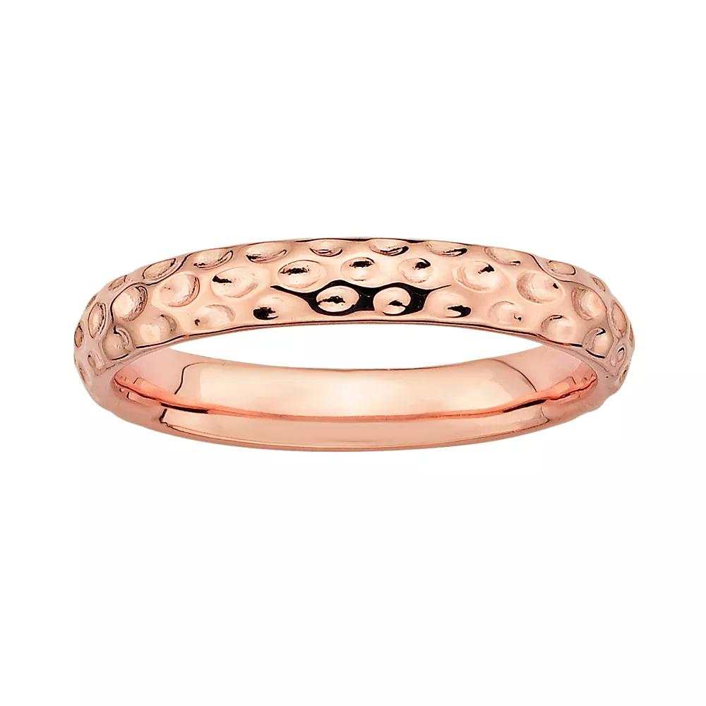 Stacks & Stones 18k Rose Gold Over Silver Hammered Stack Ring, Women's, Size: 5, Pink Product Image