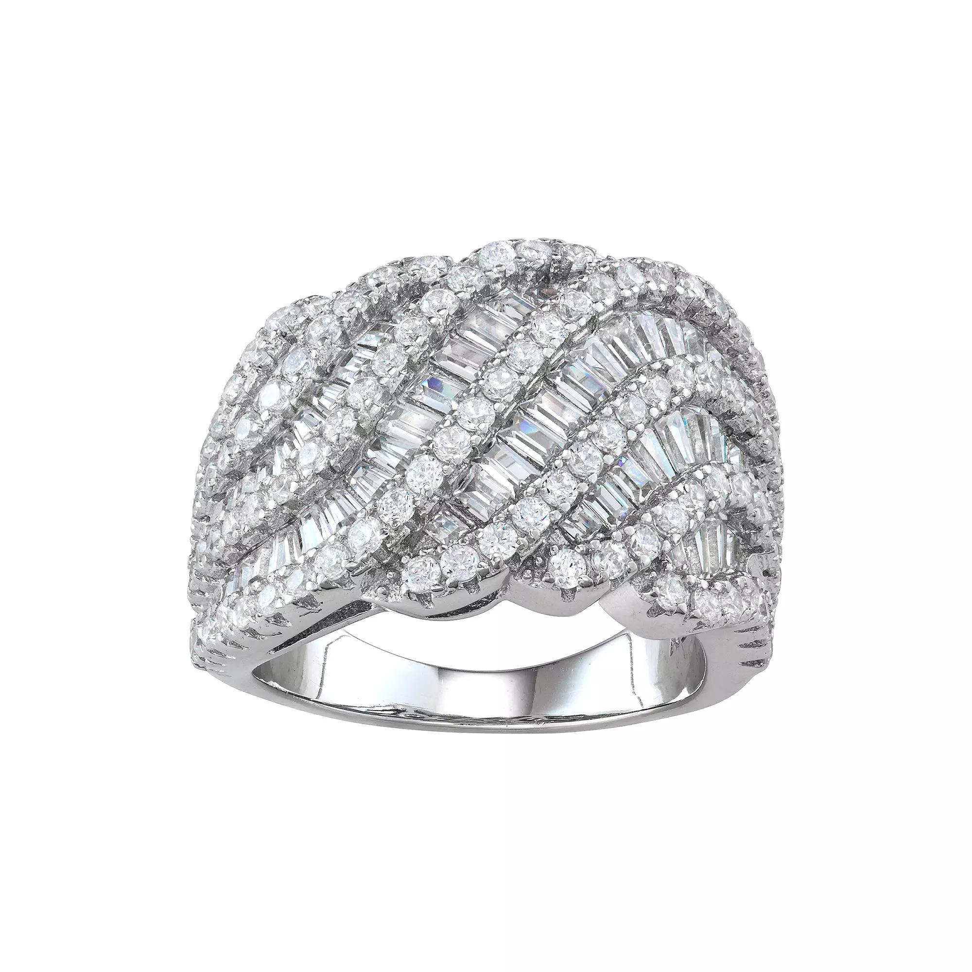 Designs by Gioelli Sterling Silver Cubic Zirconia Layered Wave Ring, Women's, Size: 7 Product Image