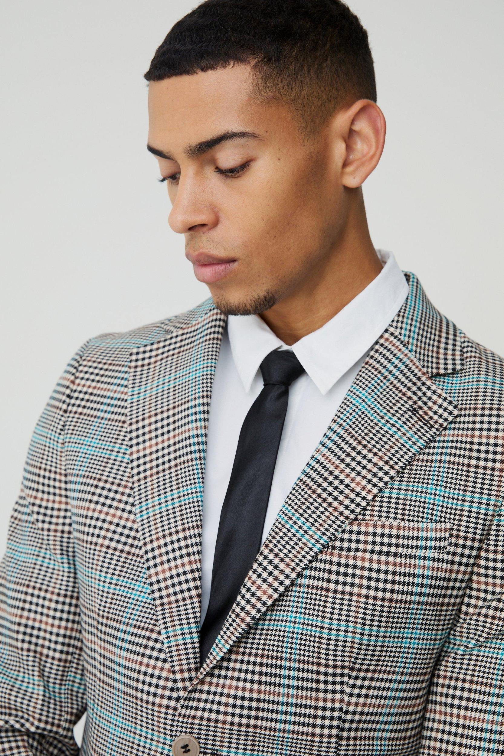 Slim Single Breasted Plaid Suit Jacket | boohooMAN USA Product Image