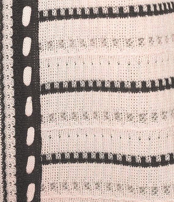 Ming Wang Striped Knit Round Collar 3/4 Sleeve Jacket Product Image