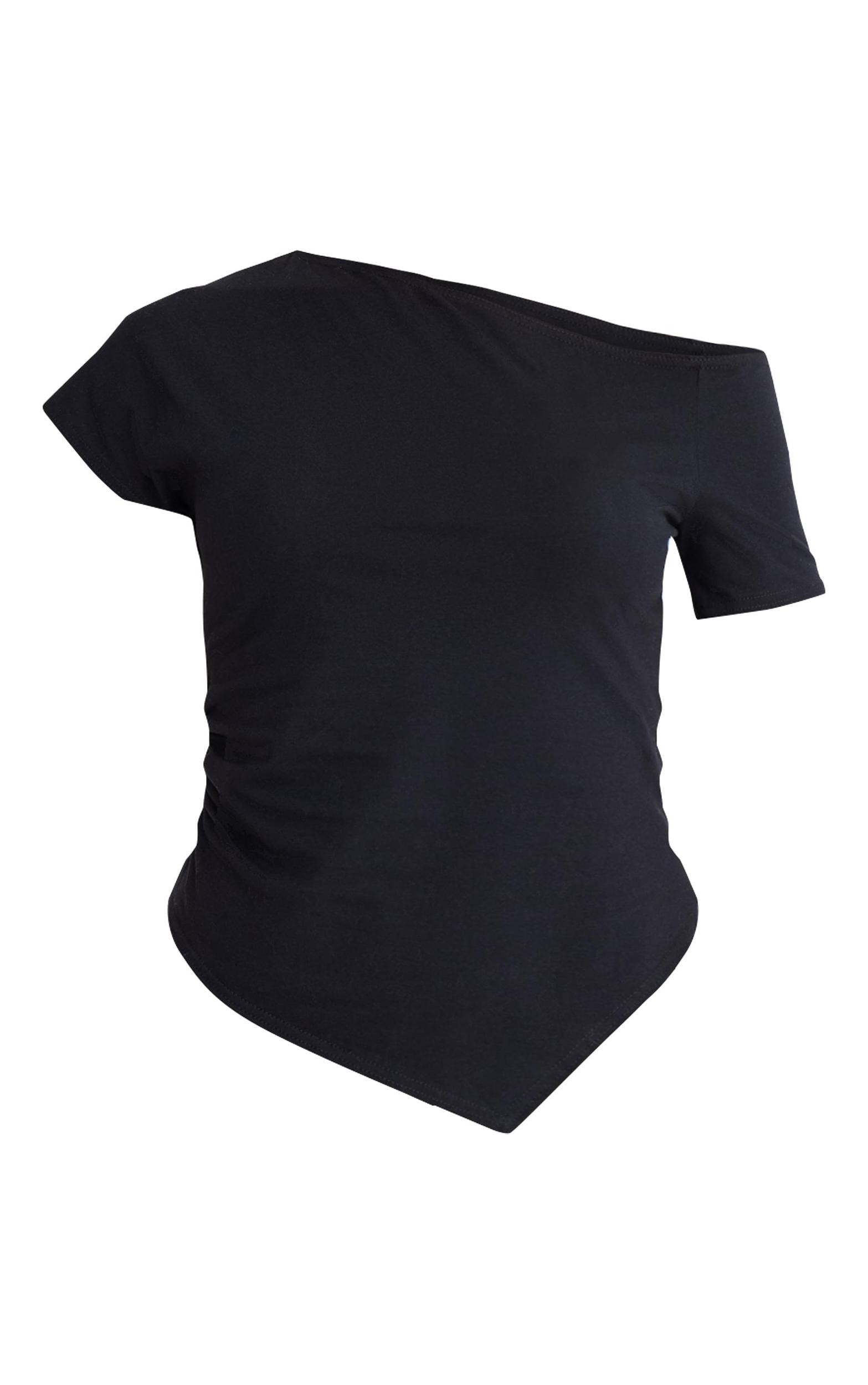 Black Cotton Off Shoulder Drape Longline Top Product Image