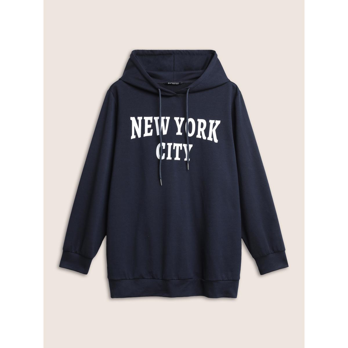 Plus Size Graphic Area Letter Hooded Sweatshirt Women Indigo Casual Non Everyday Sweatshirts BloomChic 22-24/3X Product Image
