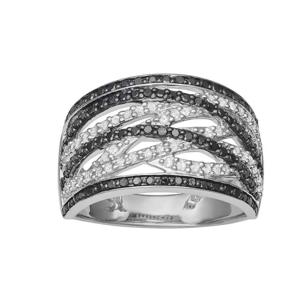 HDI Sterling Silver 1/2 Carat T.W. Black & White Diamond Bypass Ring, Women's, Size: 7 Product Image