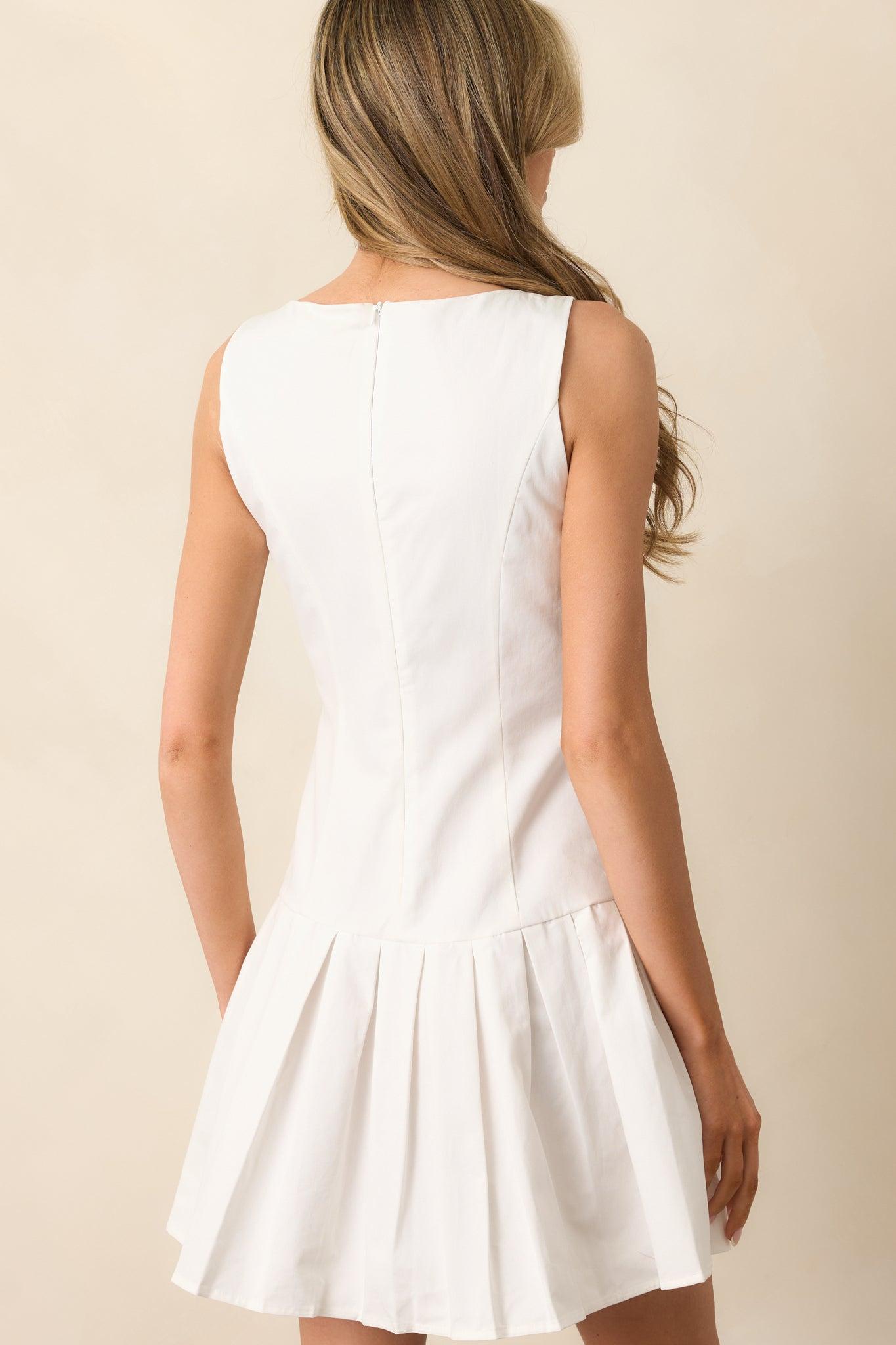 Here's The Thing White Cotton Button Front Drop Waist Mini Dress Product Image