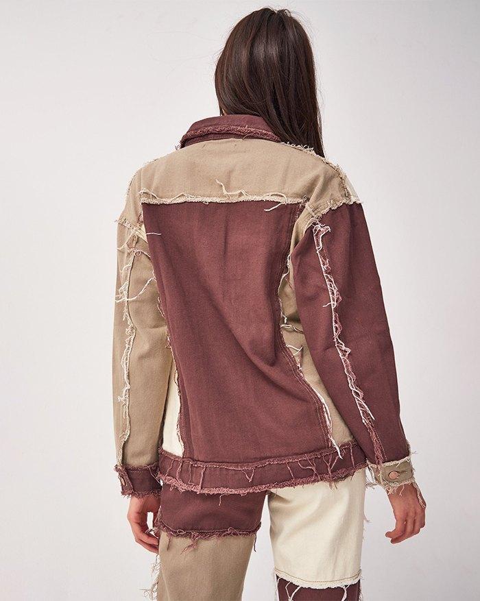 Frayed Patchwork Denim Jacket Product Image