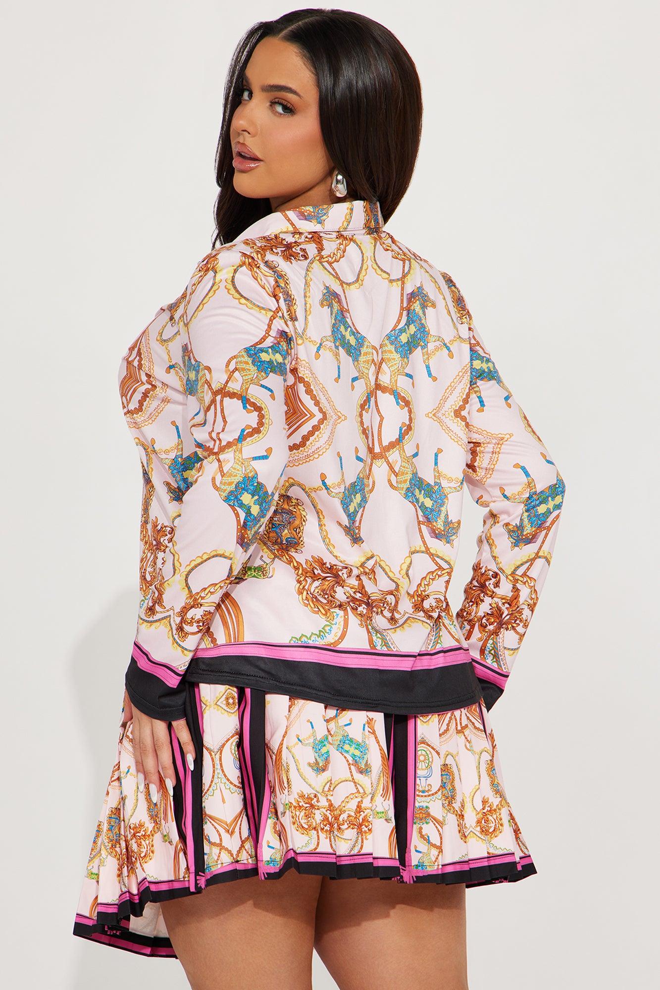 Faye Pleated Mini Skirt Set - Pink/combo Product Image