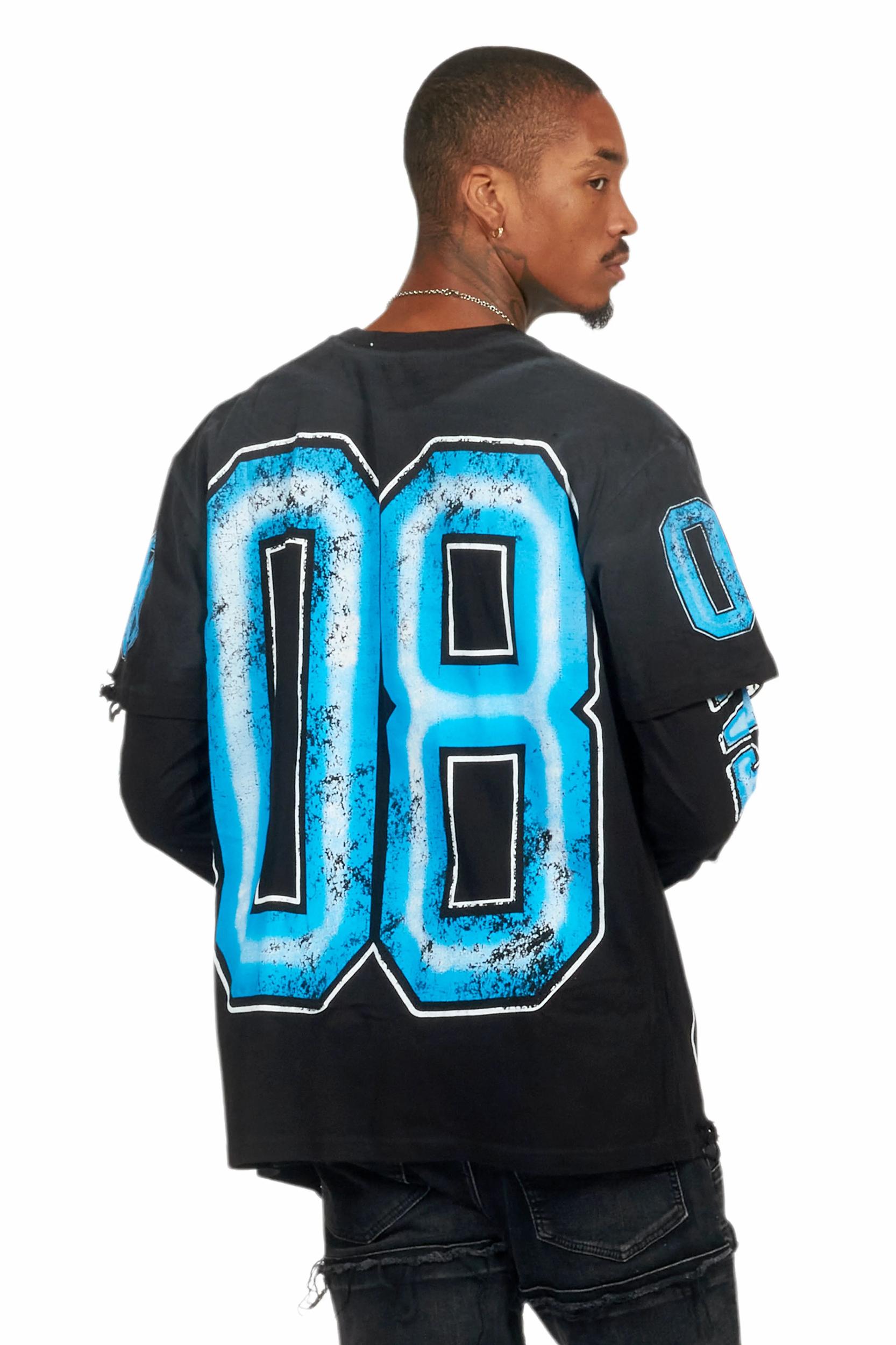 Fields Black/Blue Double Layer Long Sleeve Graphic T-Shirt Male Product Image