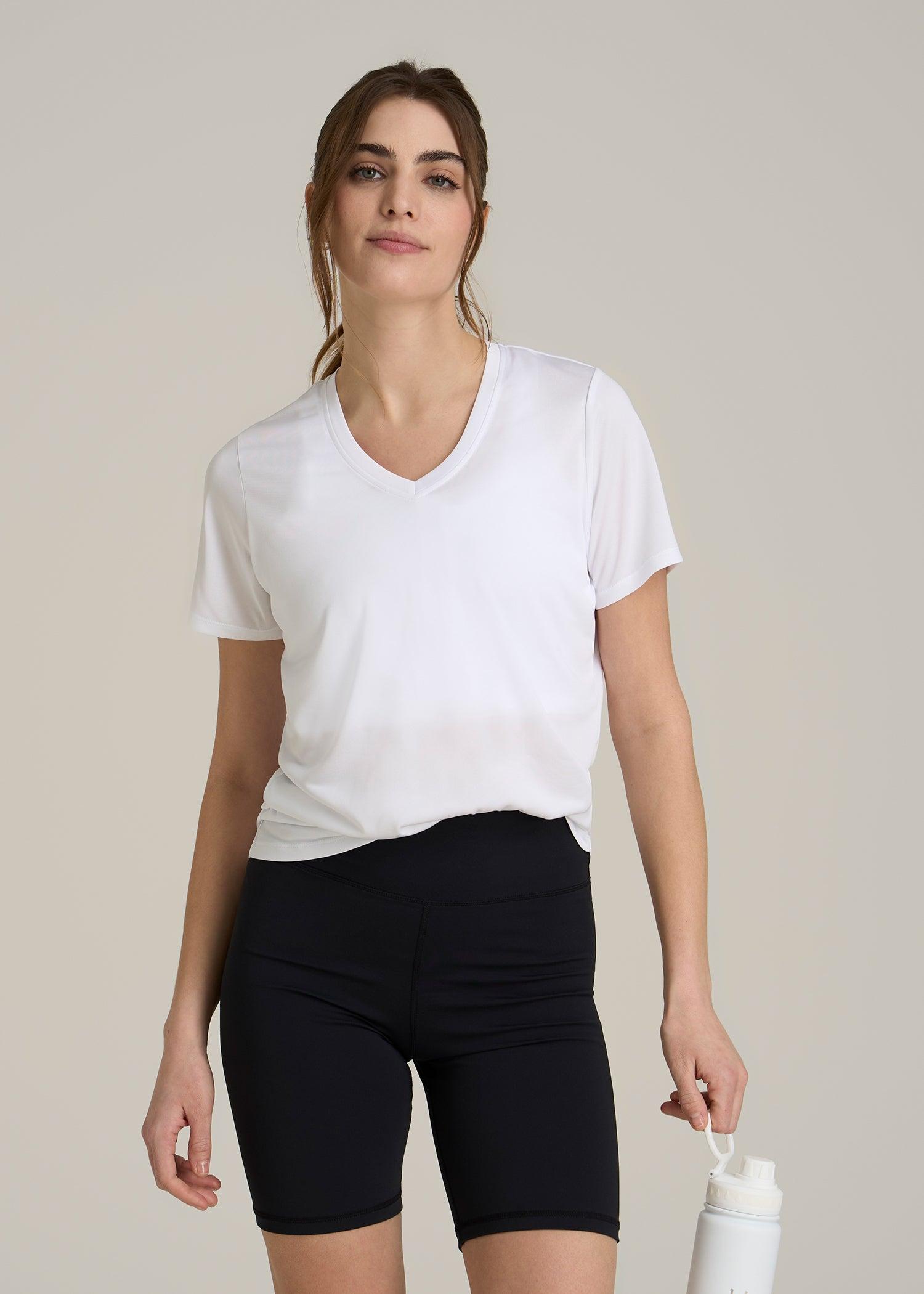 Short Sleeve Active V Neck T-Shirt for Tall Women in Optic White Female Product Image