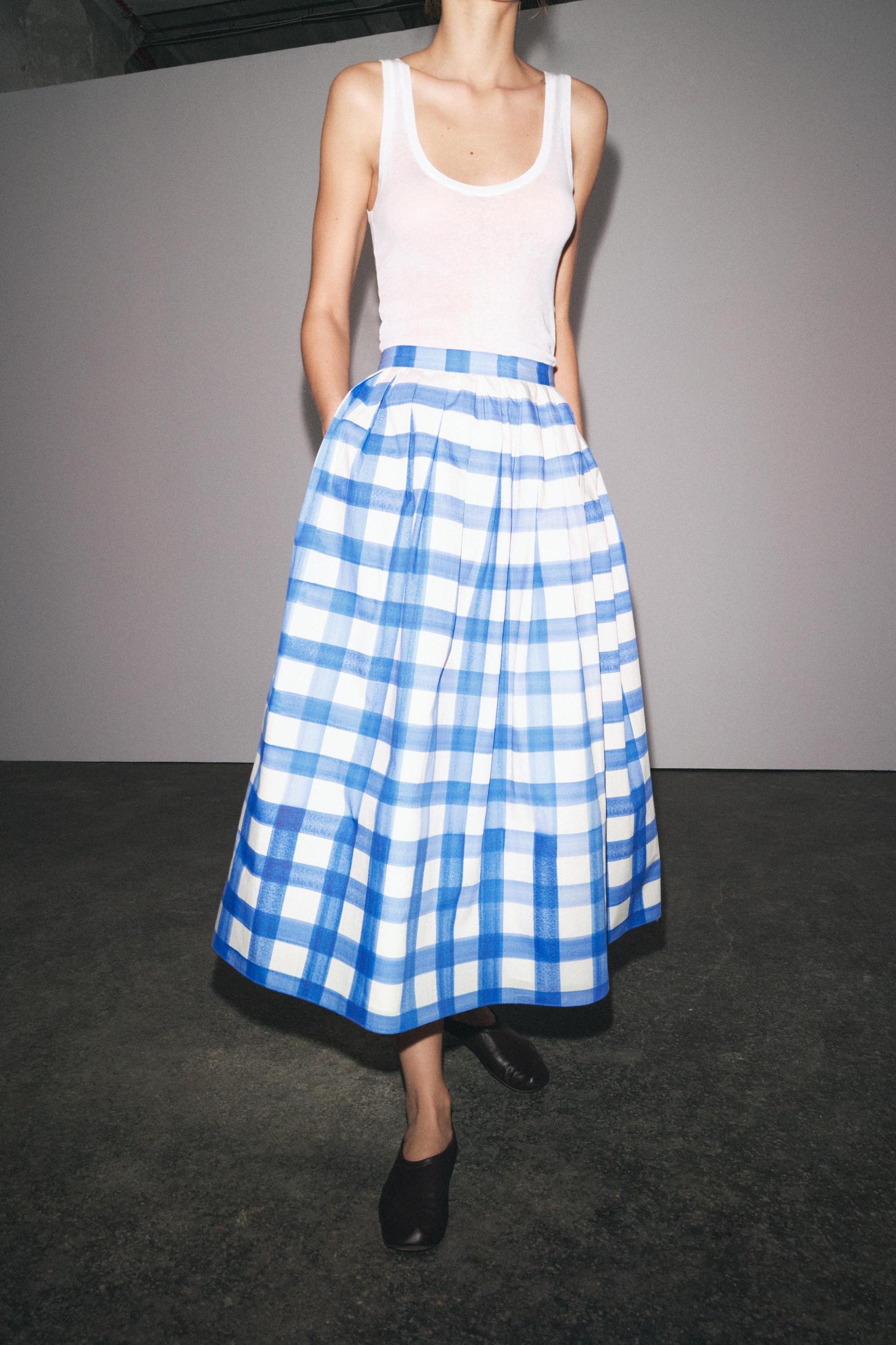 CHECKERED MIDI SKIRT ZW COLLECTION Product Image