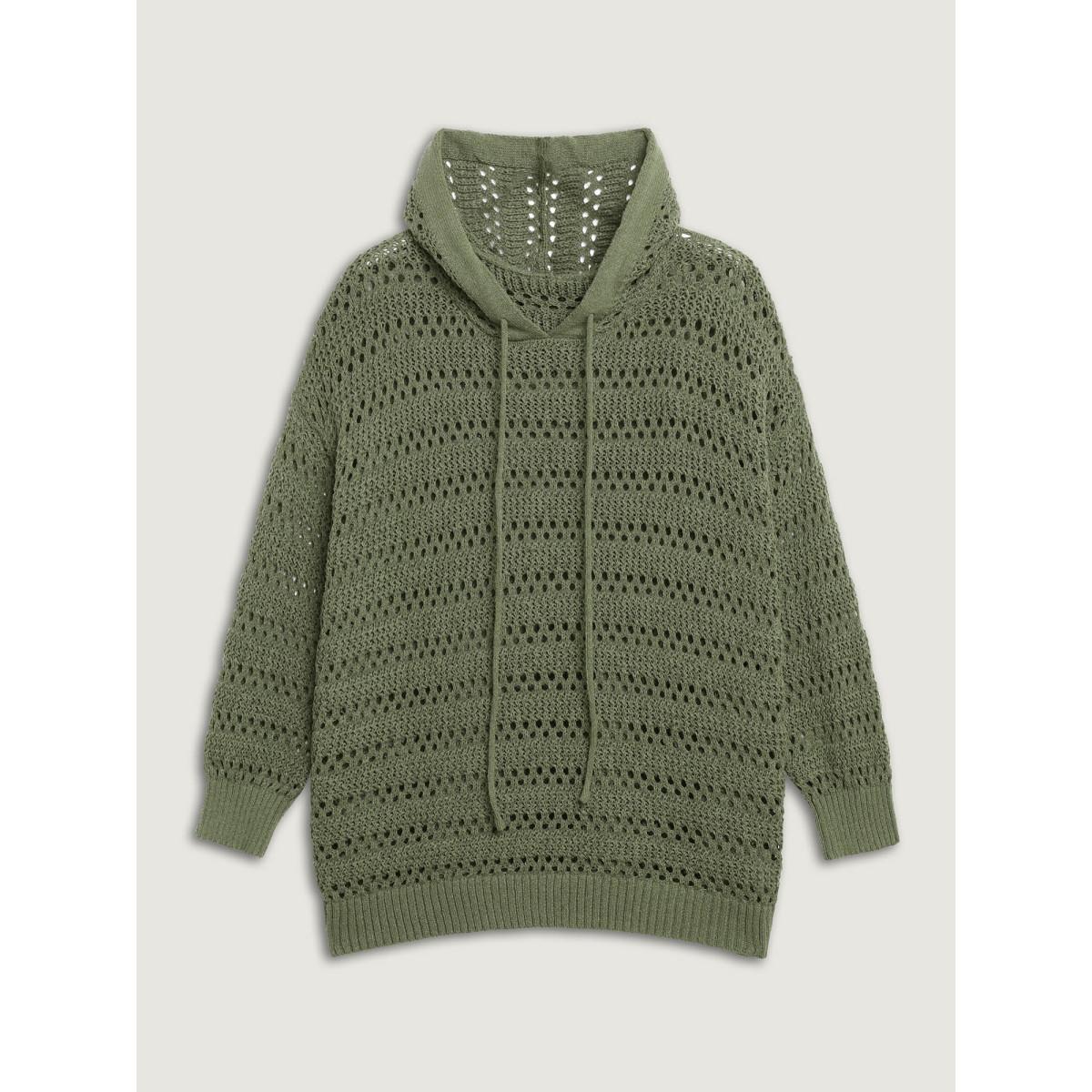 Plus Size Cut-Out Textured Drop Shoulder Pullover Moss Women Leisure Loose Long Sleeve Hooded Casual Pullovers BloomChic 14-16/1X Product Image