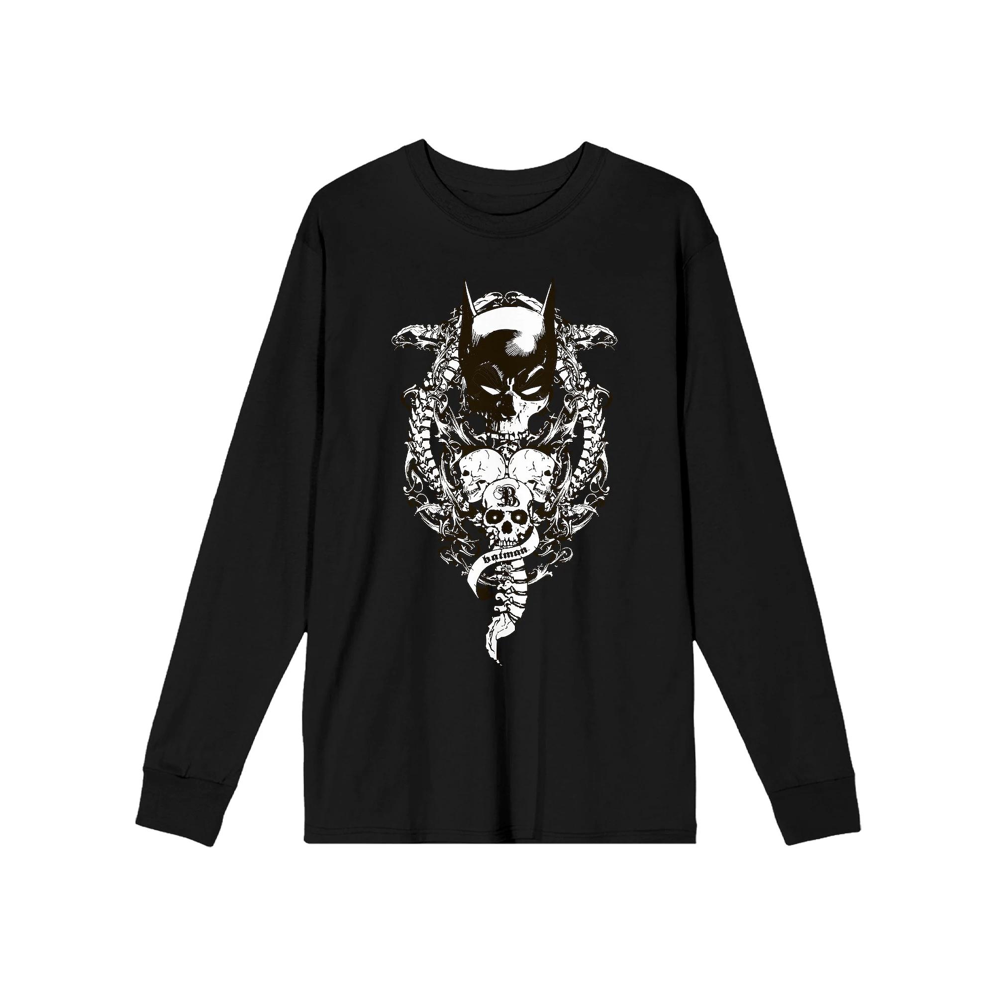 Men's Batman Bat Mask And Skulls Long Sleeve Tee,  Product Image