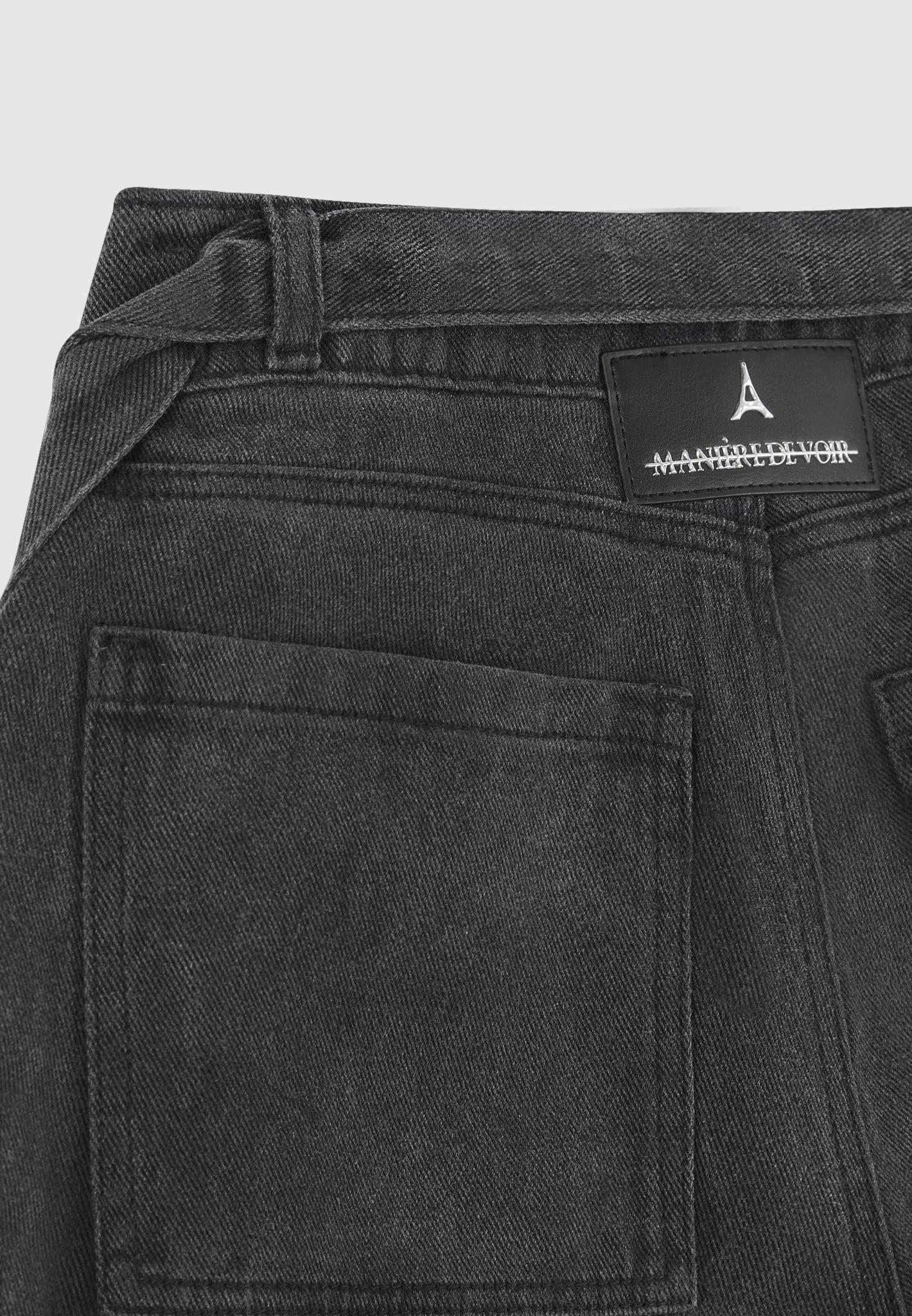 Talia - Denim Strap Cargo Jeans - Washed Black Female Product Image