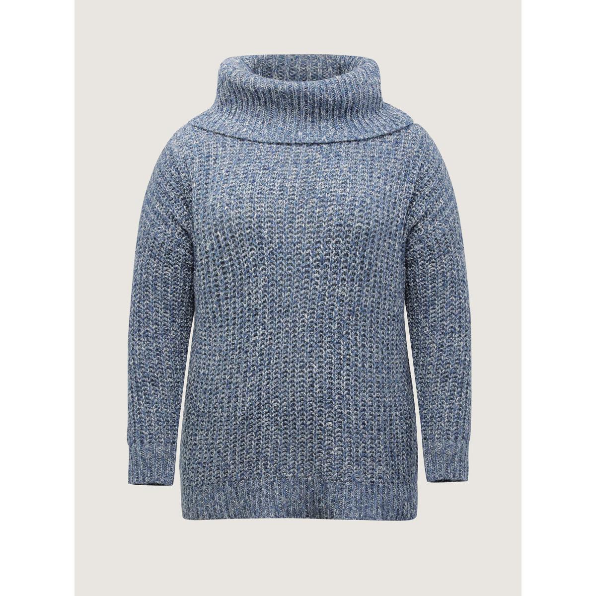 Plus Size Heather Turtle Neck Solid Pullover Indigo Women Leisure Loose Long Sleeve Turtleneck Casual Pullovers BloomChic 22-24/3X Product Image